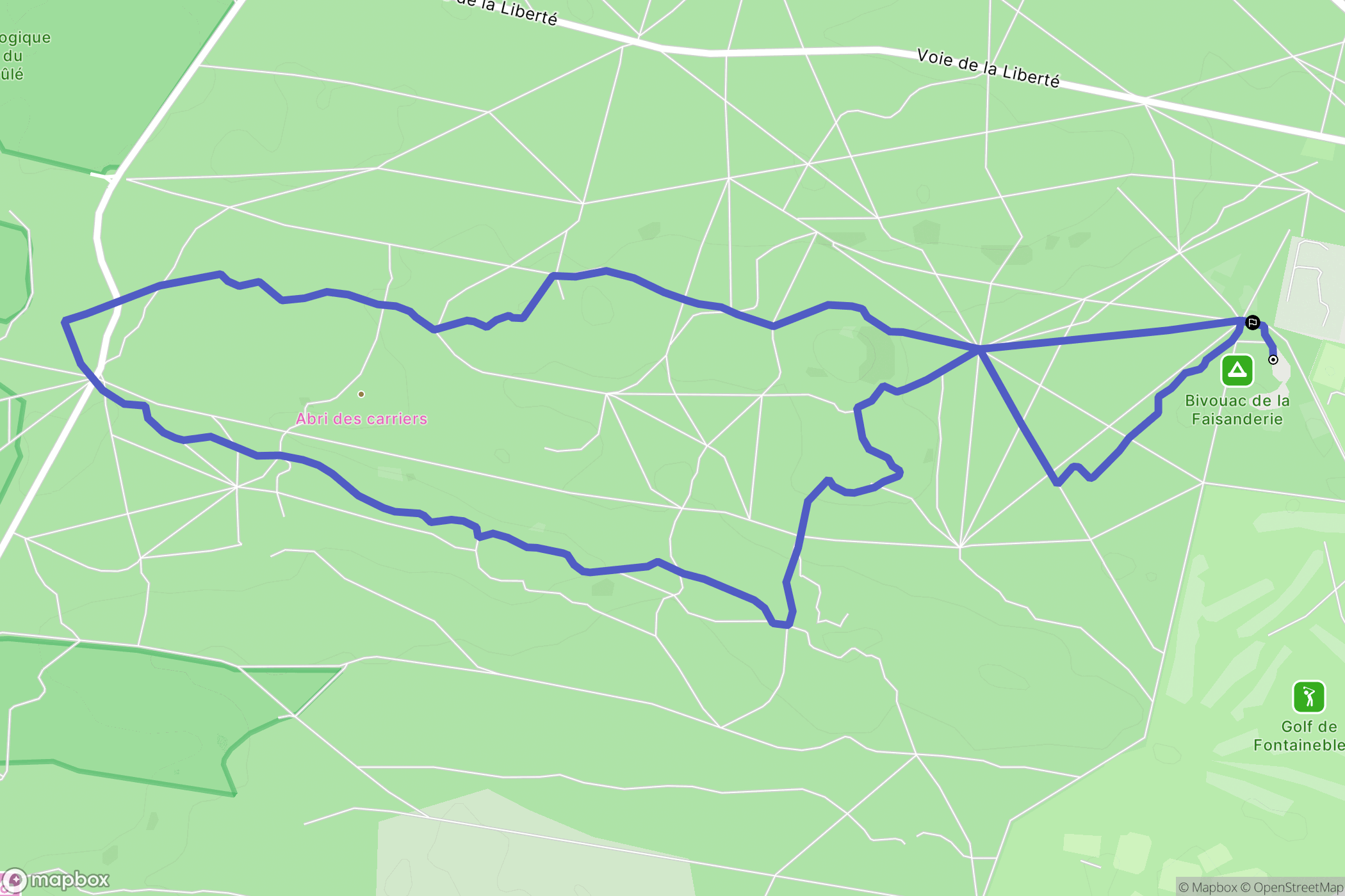 Fontainebleau : carte du parcours de randonnée - France