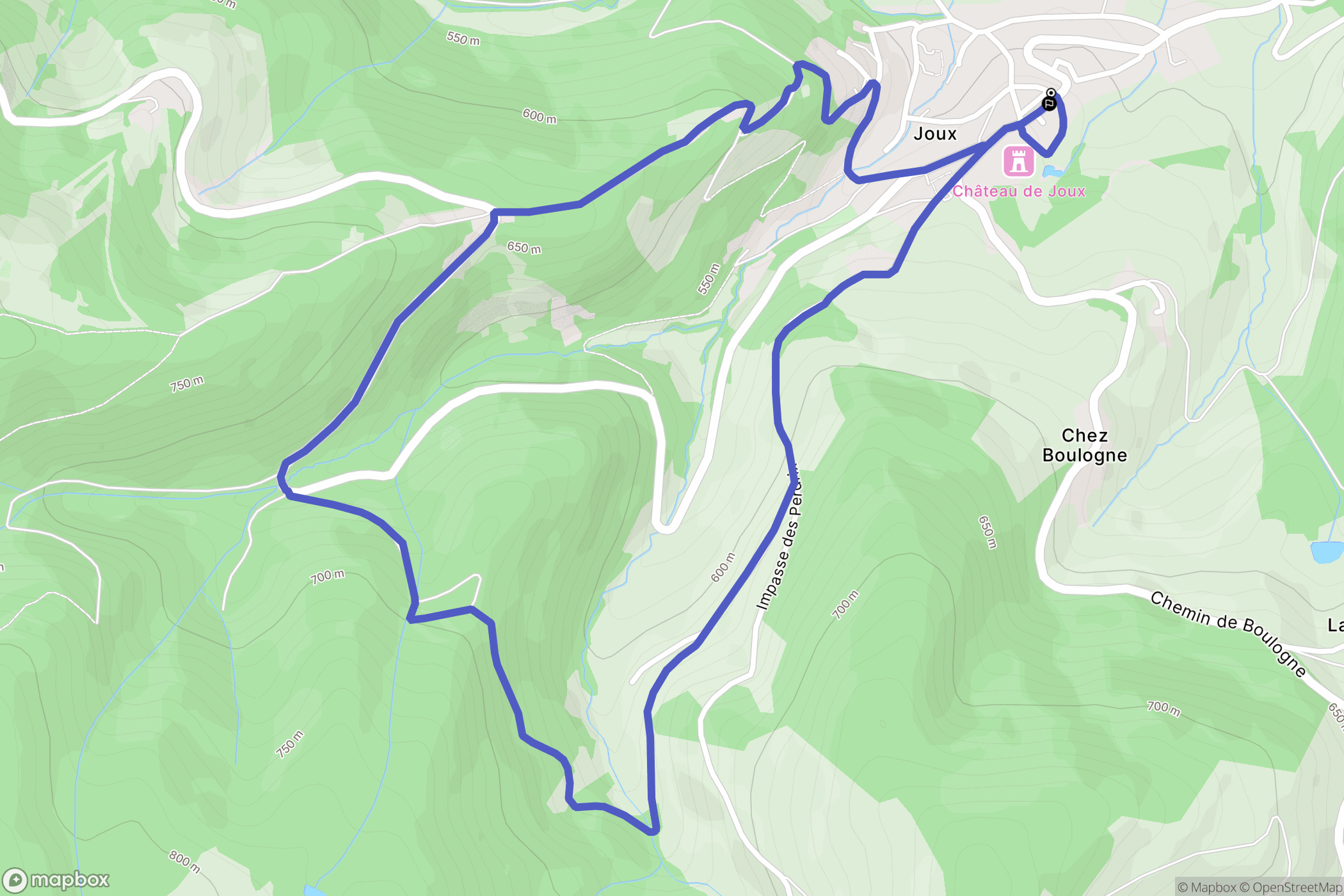 Joux : carte du parcours de randonnée - France
