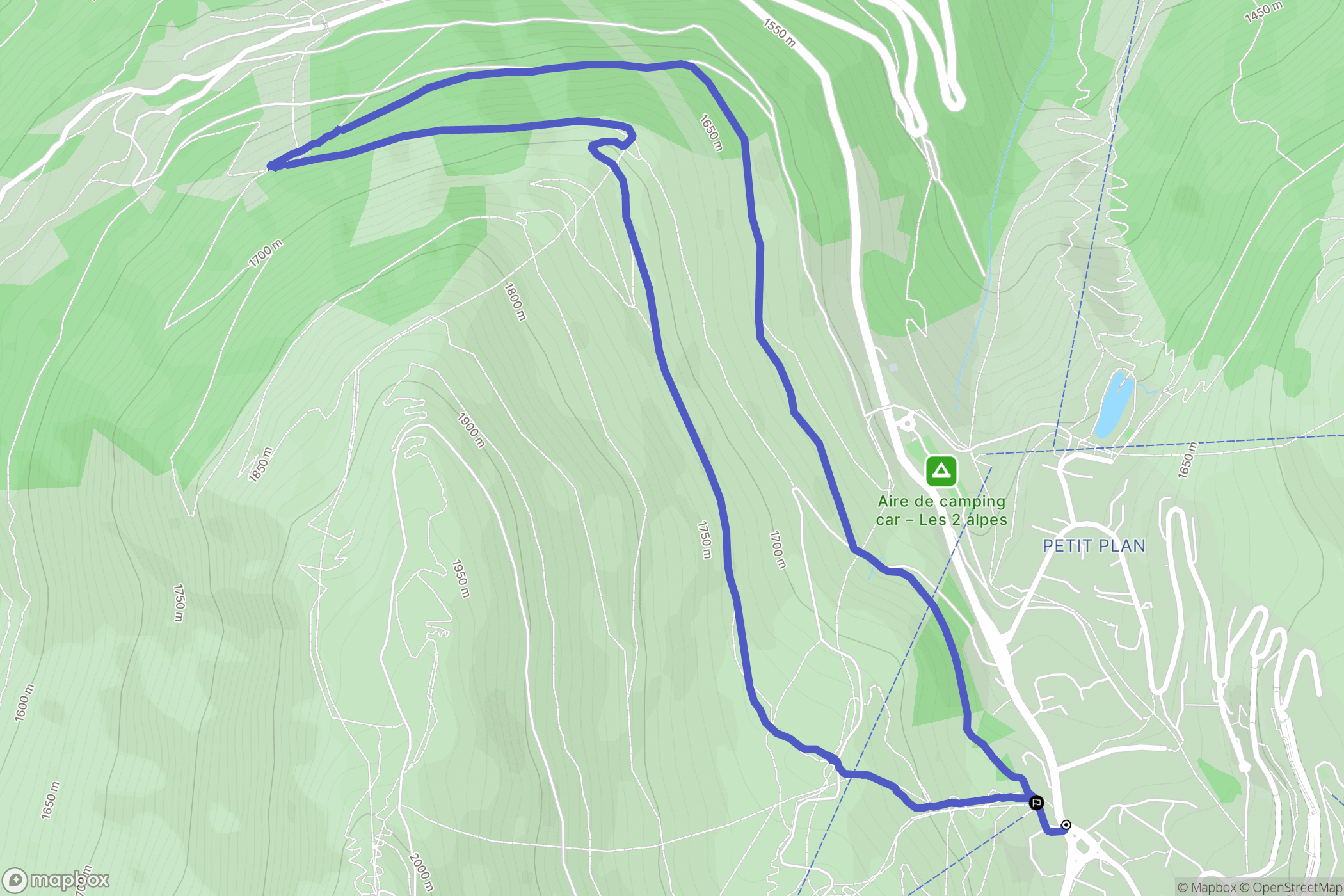 Les Deux-Alpes : carte du parcours de randonnée - France