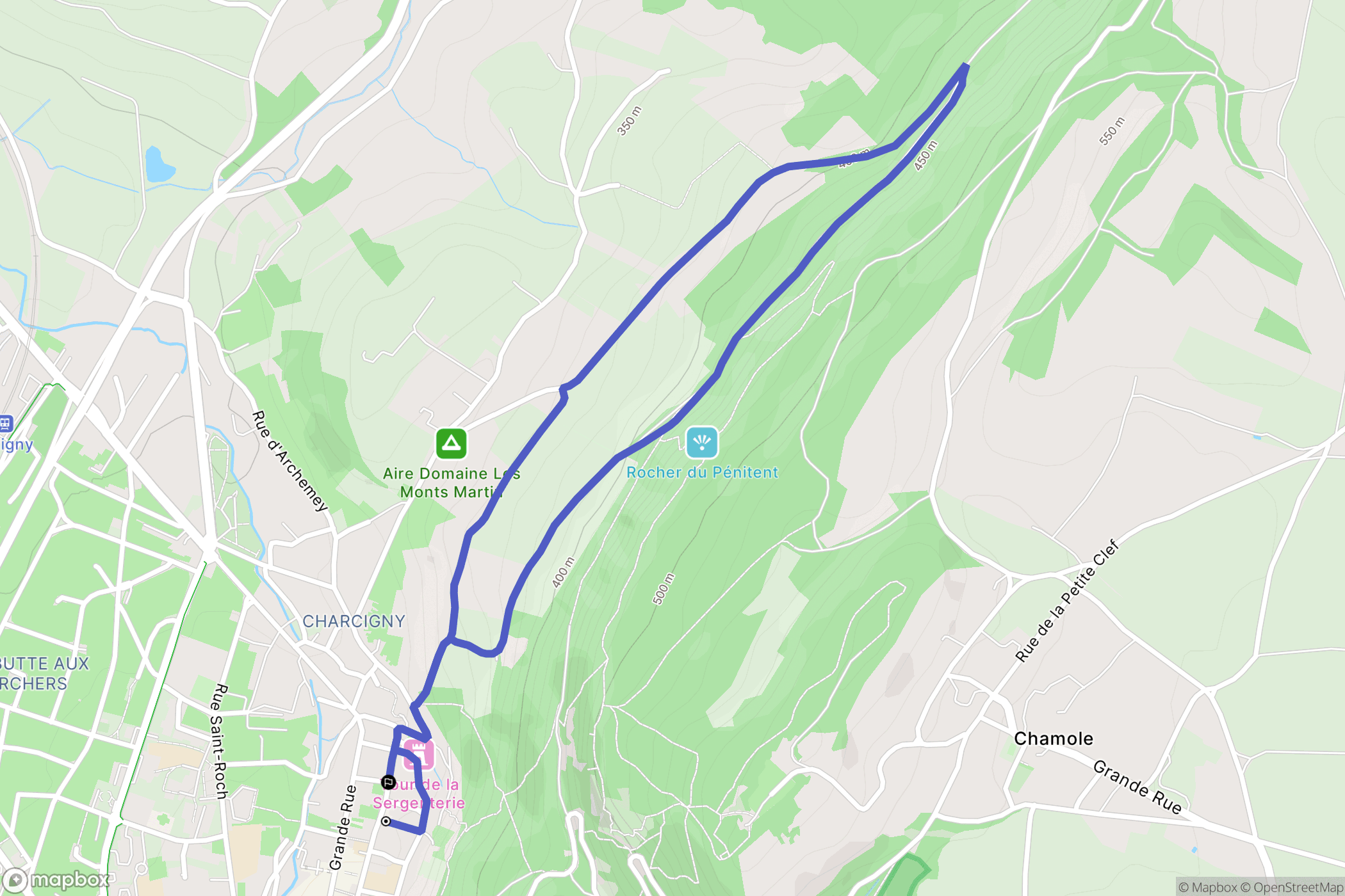 Poligny : carte du parcours de randonnée - France