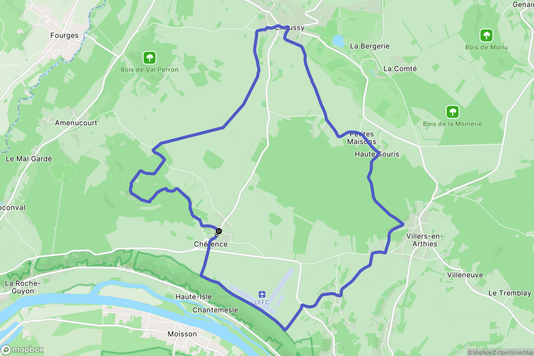 Chérence : carte du parcours de randonnée - France