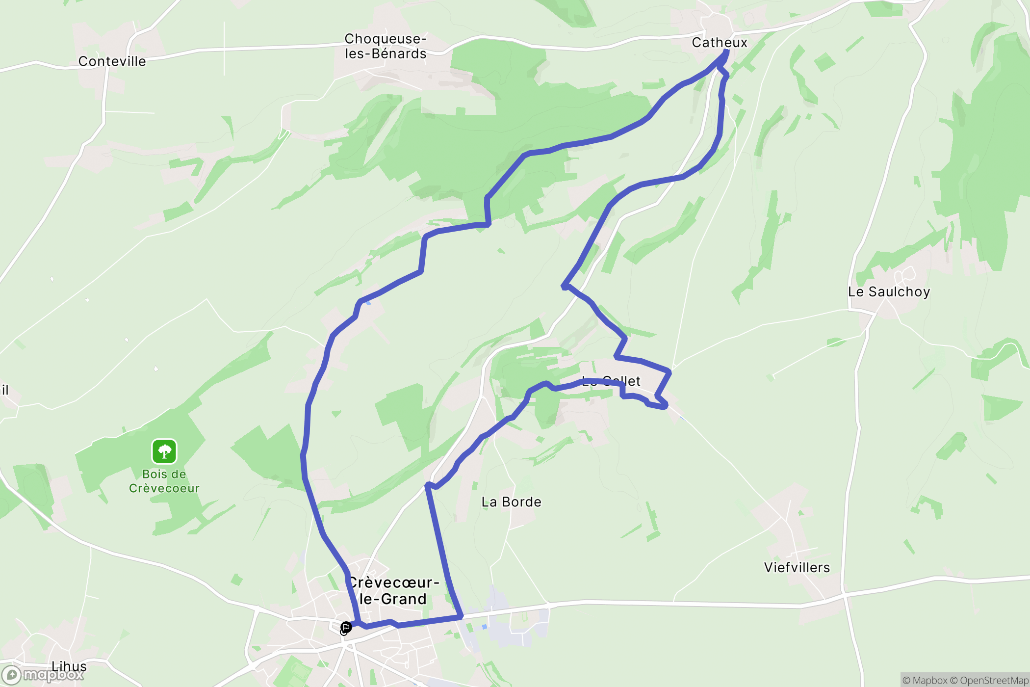 Crèvecoeur-le-Grand : carte du parcours de randonnée - France