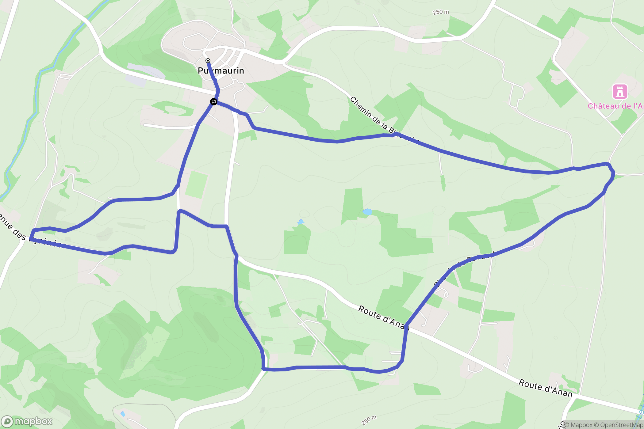 Puymaurin : carte du parcours de randonnée - France