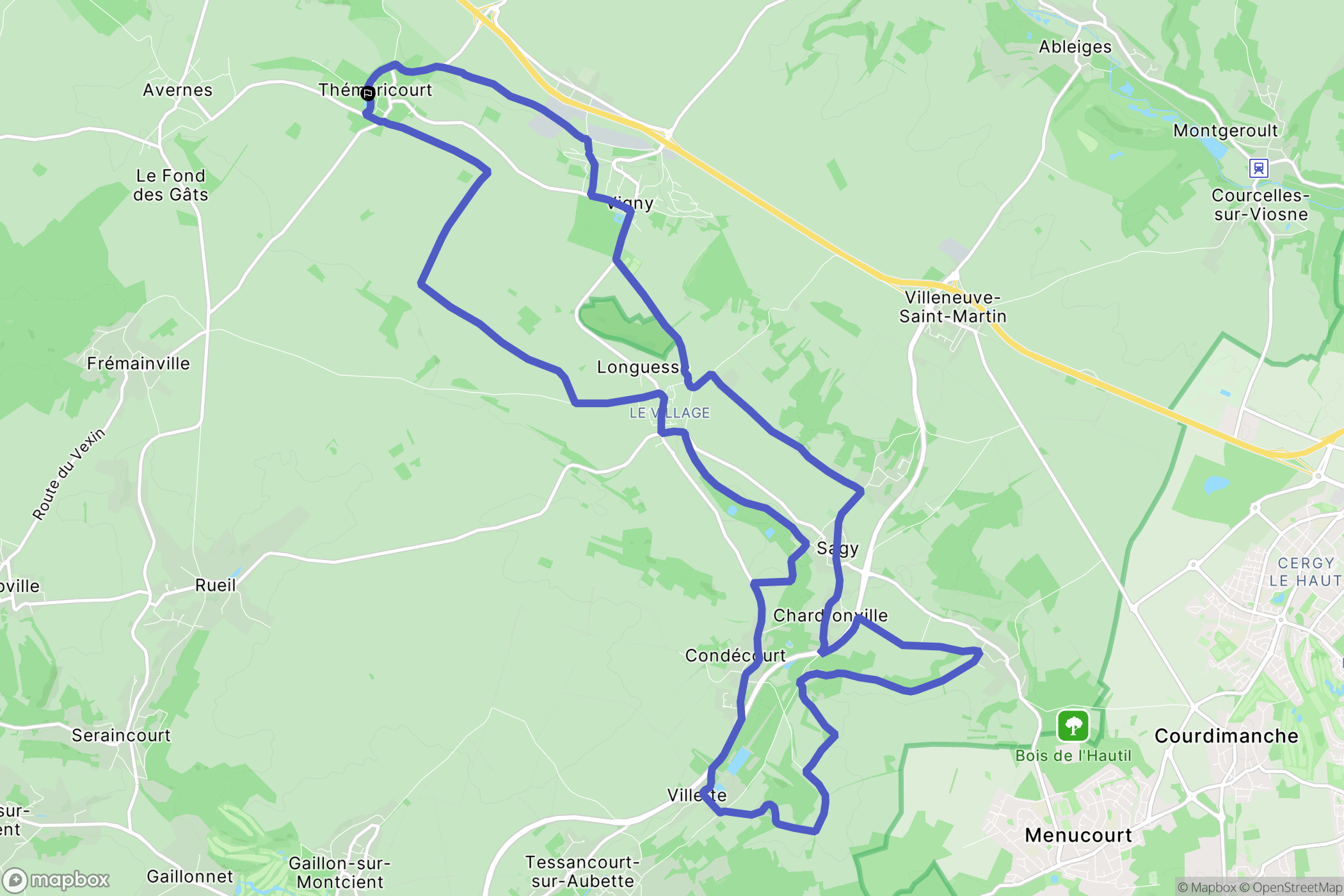 Théméricourt : carte du parcours de randonnée - France