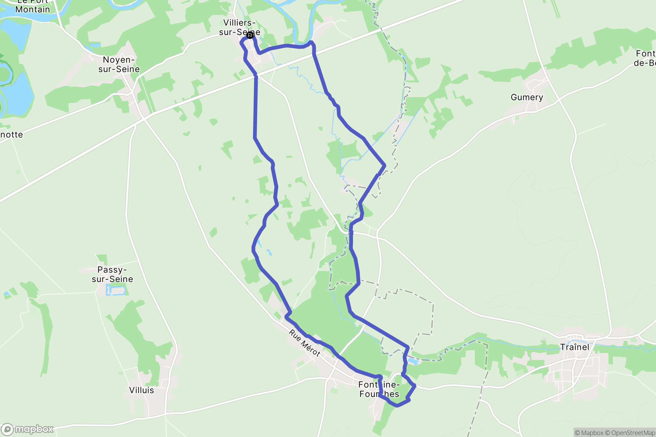 Villiers-sur-Seine : carte du parcours de randonnée - France