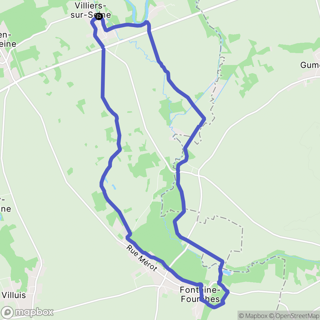 Villiers-sur-Seine : carte du parcours de randonnée - France
