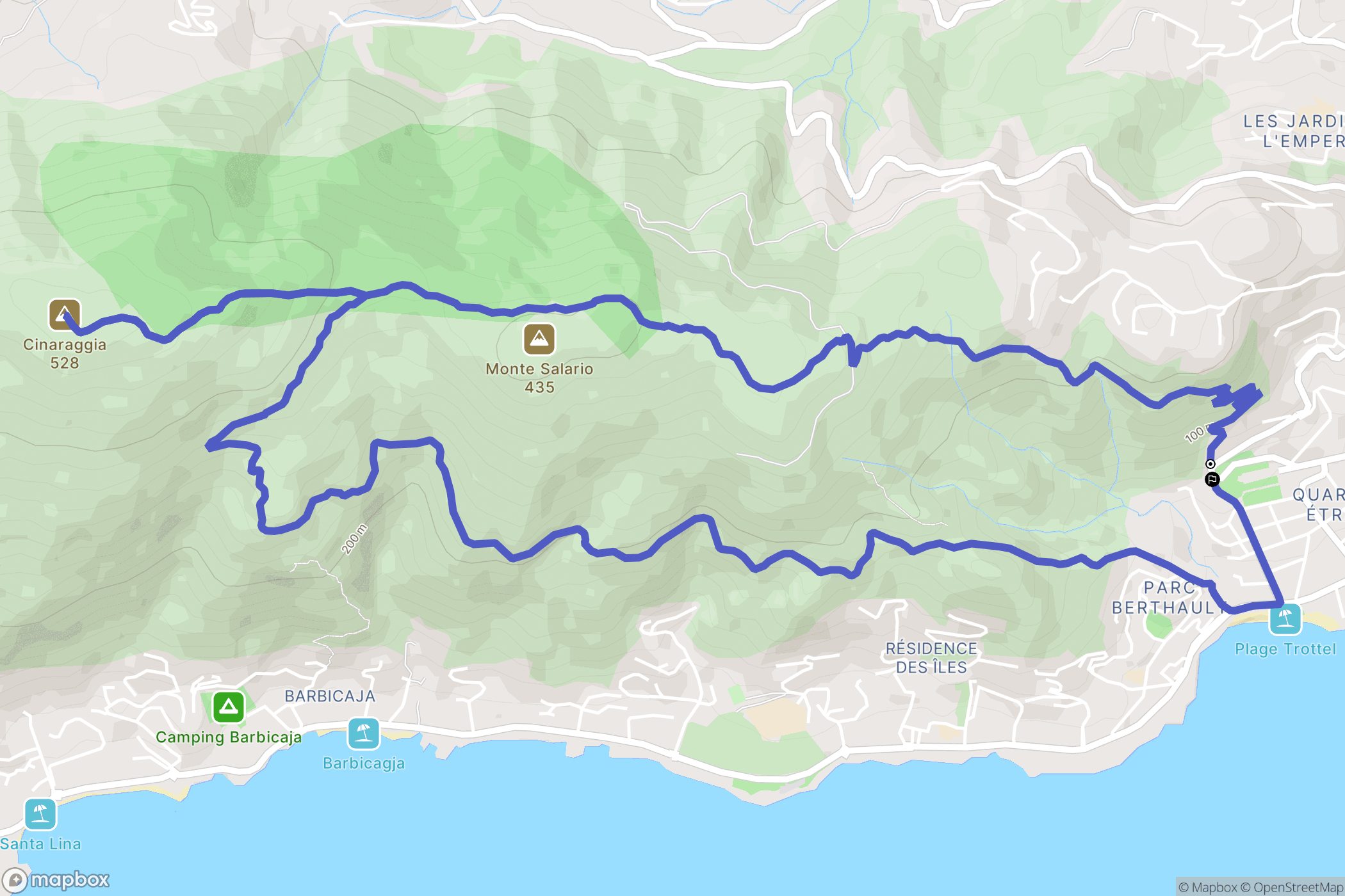Ajaccio : carte du parcours de randonnée - France