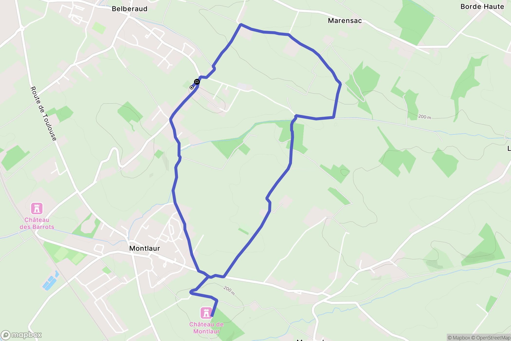 Belberaud : carte du parcours de randonnée - France