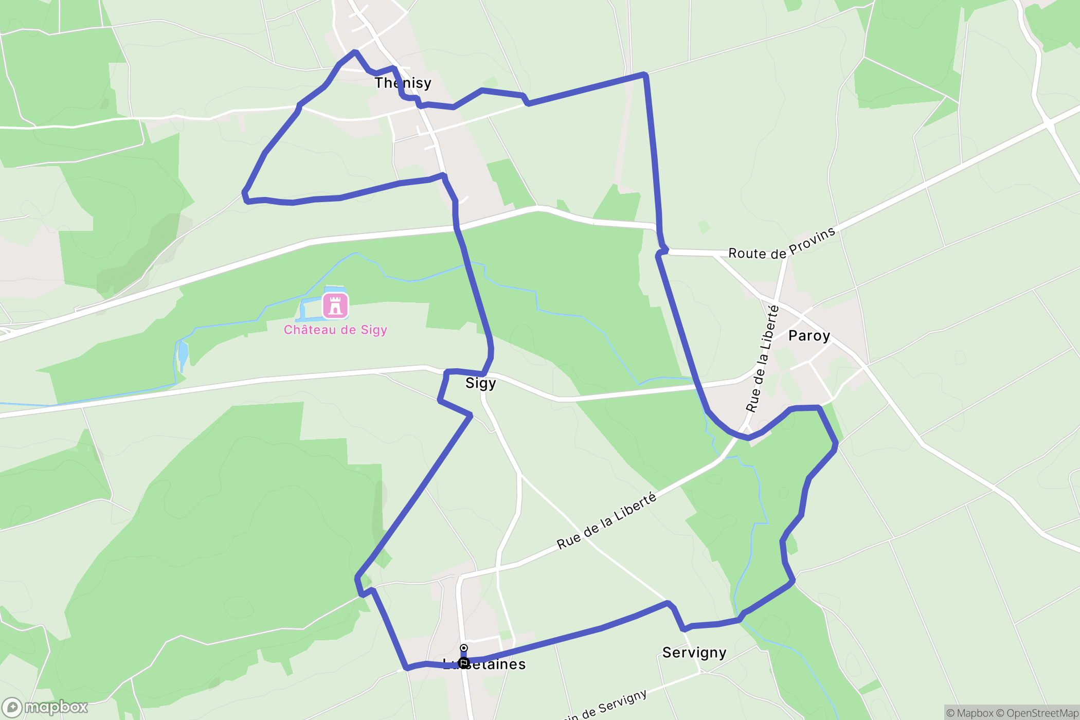 Luisetaines : carte du parcours de randonnée - France
