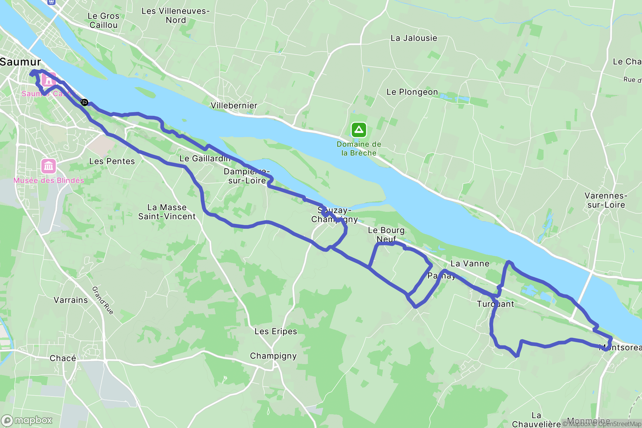Saumur : carte du parcours de randonnée - France
