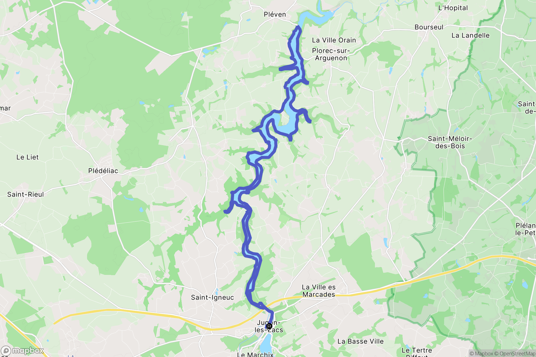 Jugon-les-Lacs-Commune-Nouvelle : carte du parcours de randonnée - France