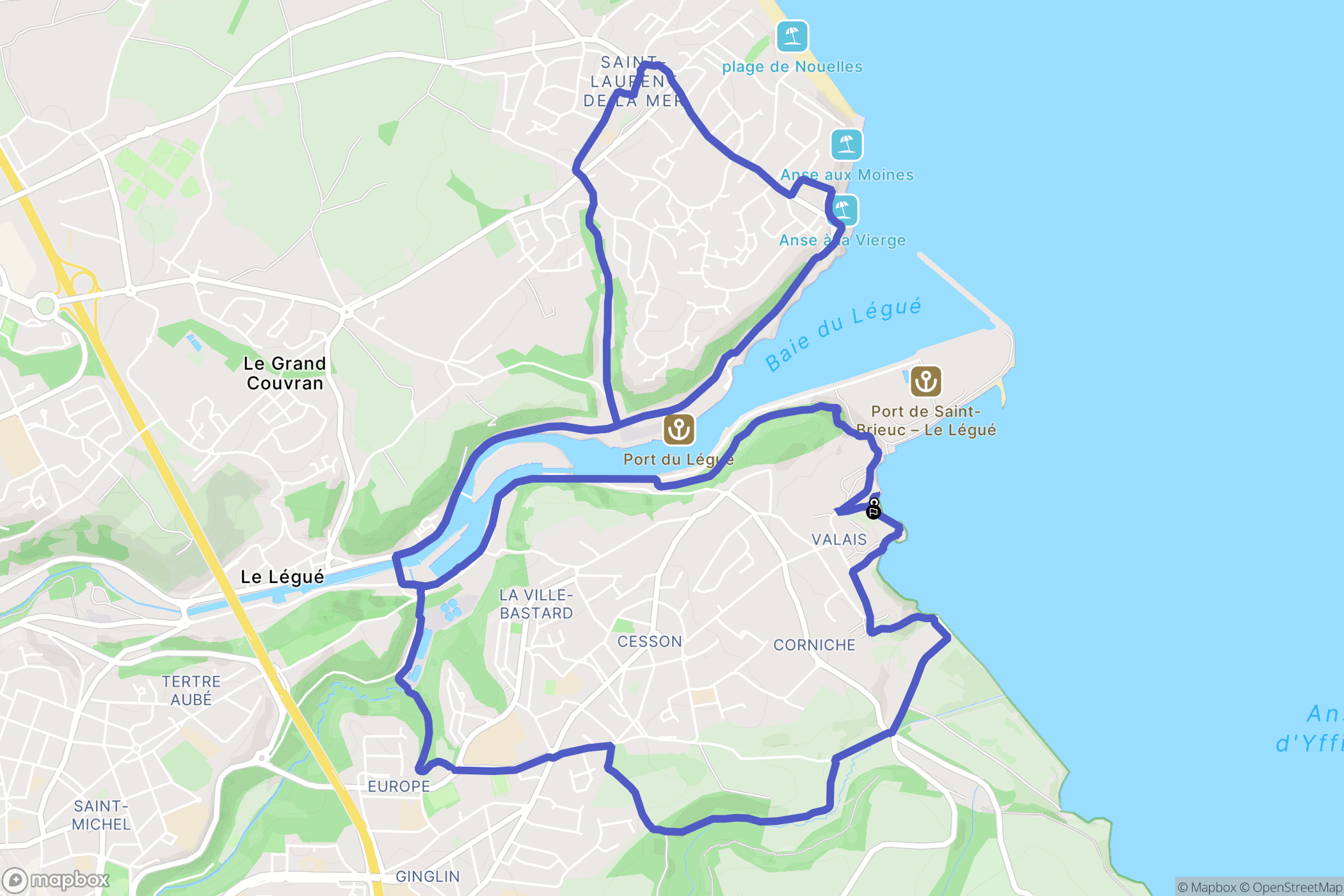 Saint-Brieuc : carte du parcours de randonnée - France