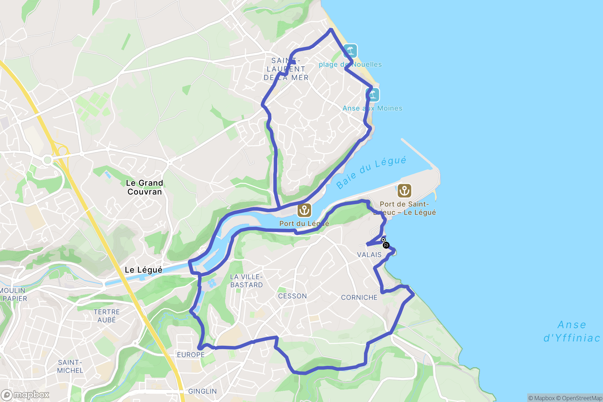 Saint-Brieuc : carte du parcours de randonnée - France