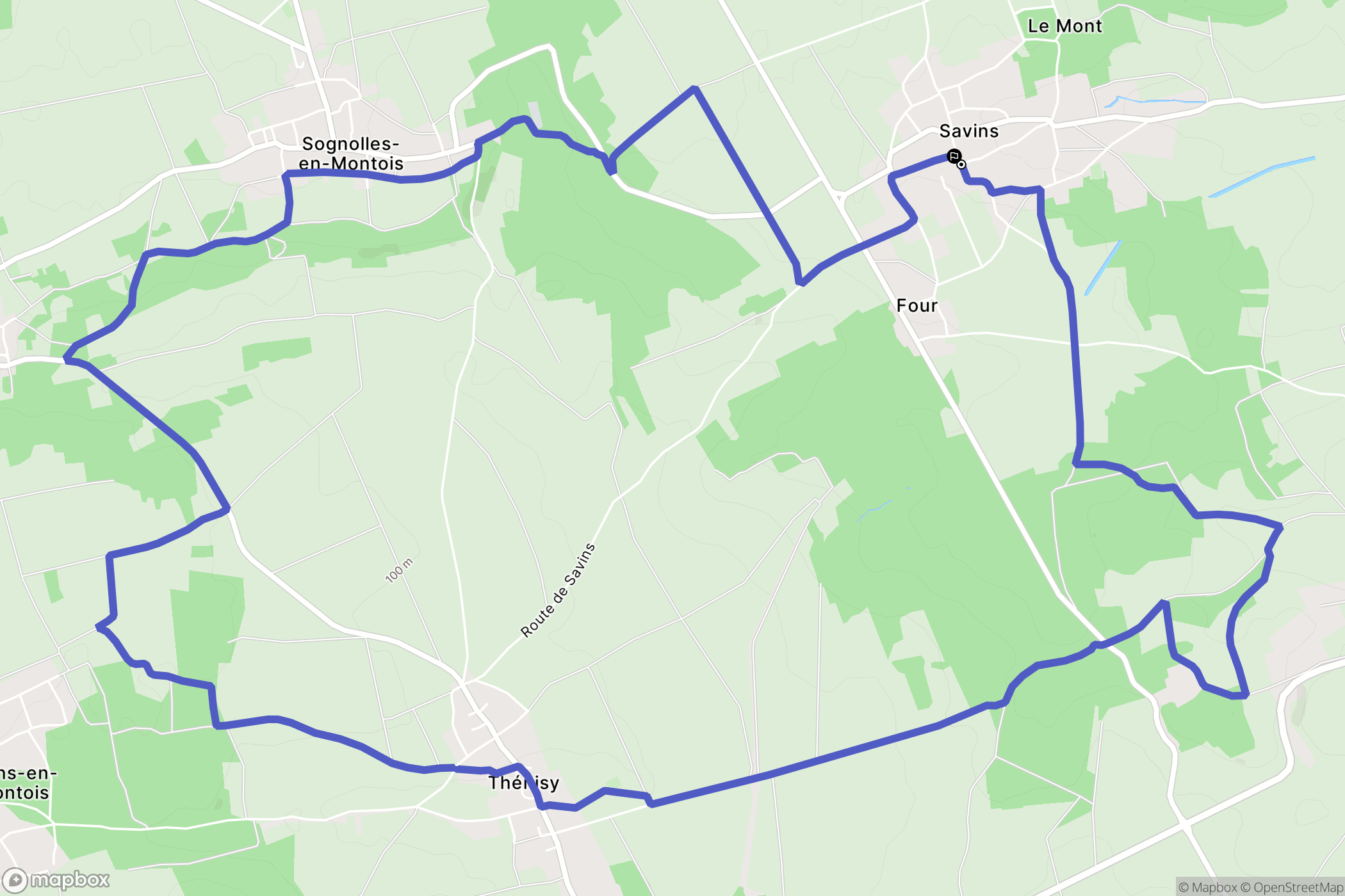 Savins : carte du parcours de randonnée - France