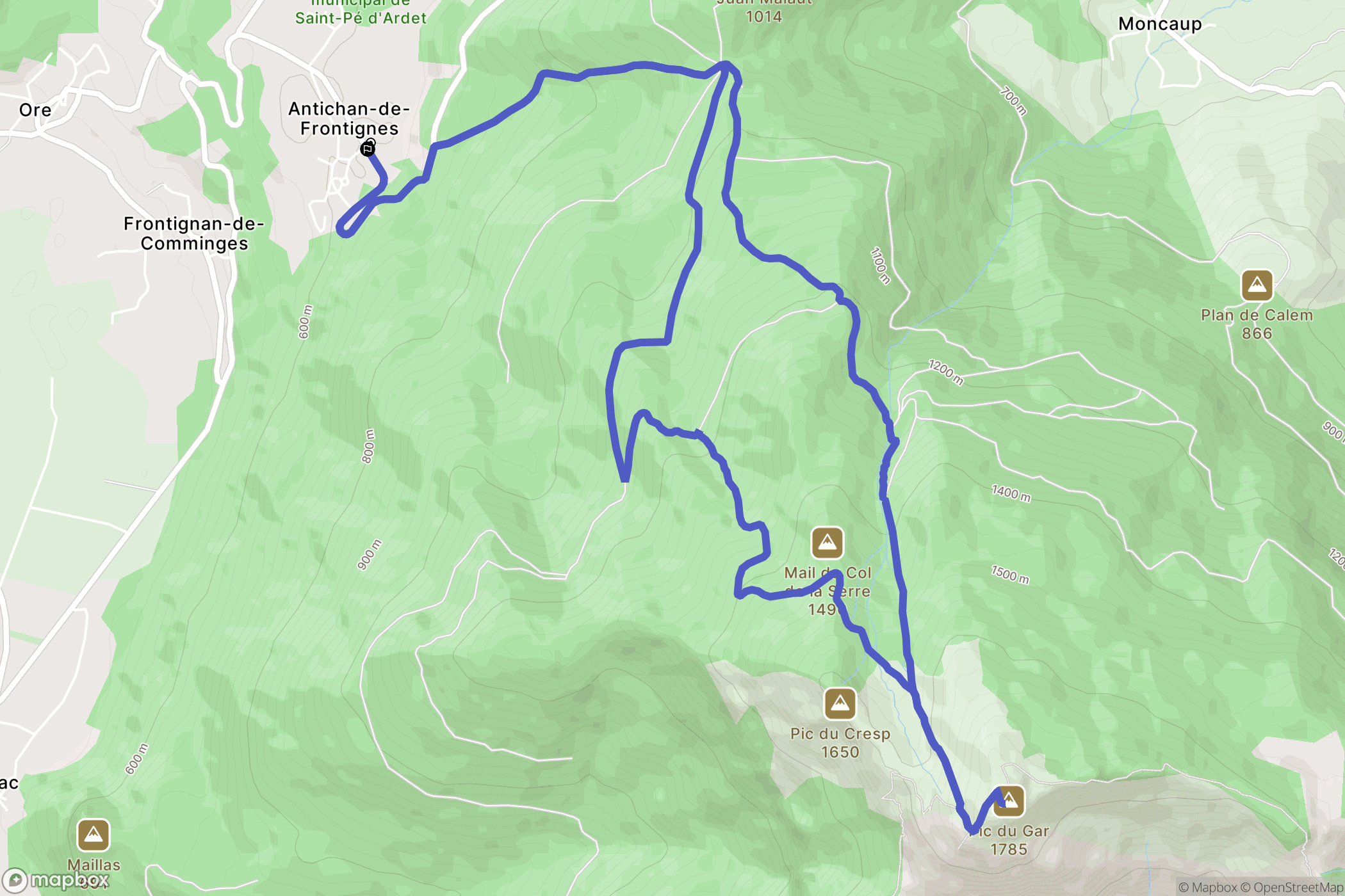Antichan-de-Frontignes : carte du parcours de randonnée - France