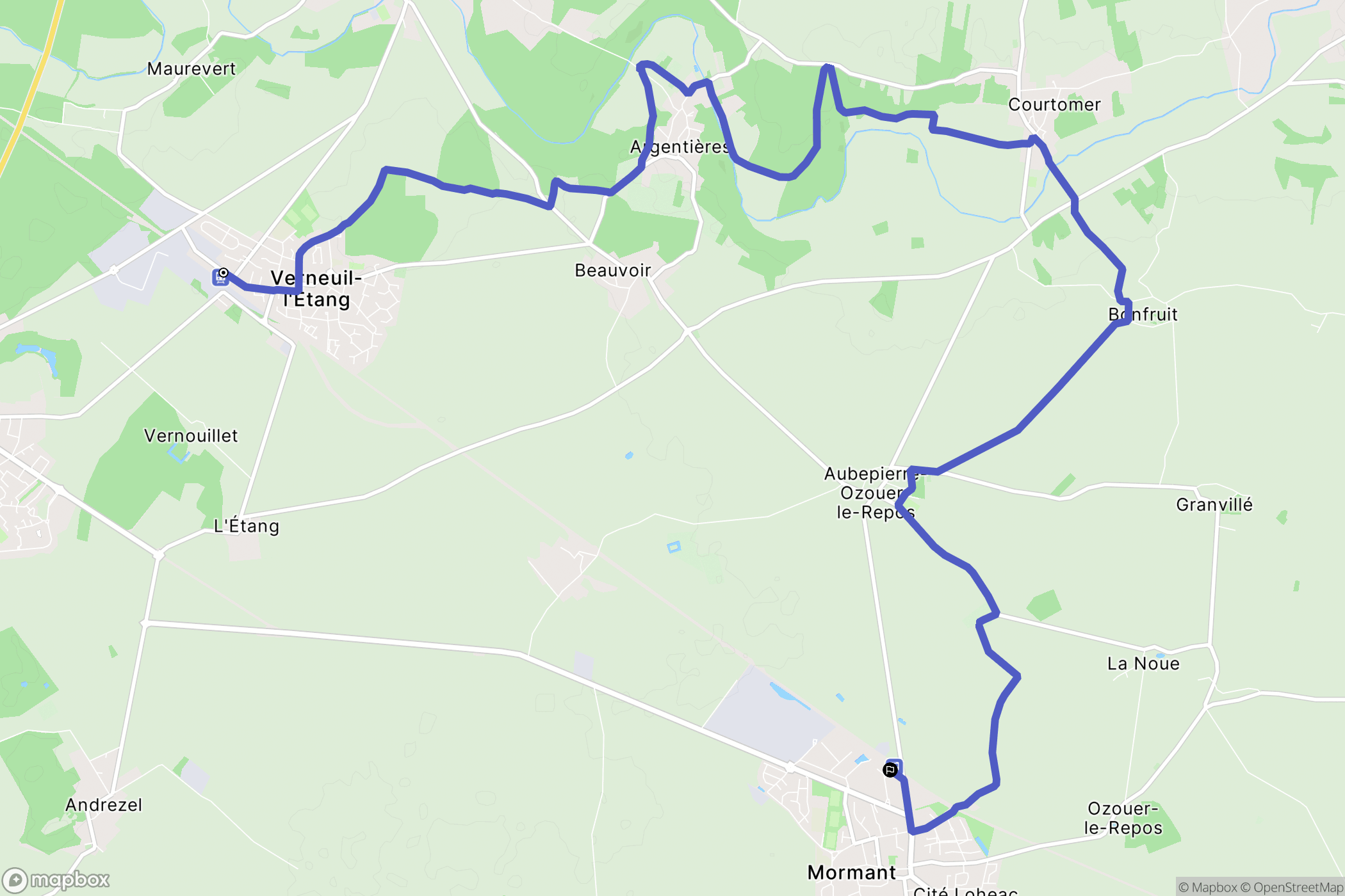 Verneuil-l'Étang : carte du parcours de randonnée - France