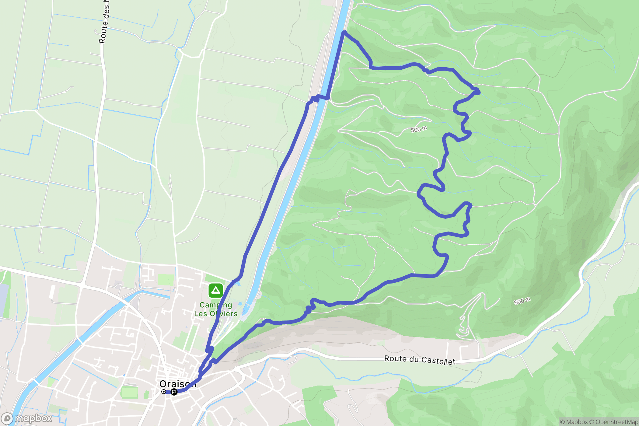Oraison : carte du parcours de randonnée - France