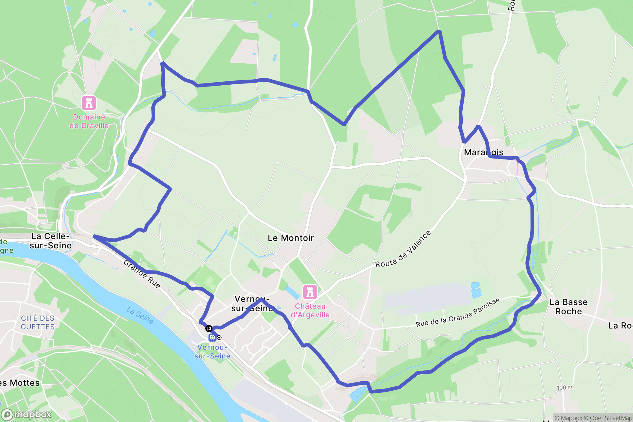 Vernou-la-Celle-sur-Seine : carte du parcours de randonnée - France