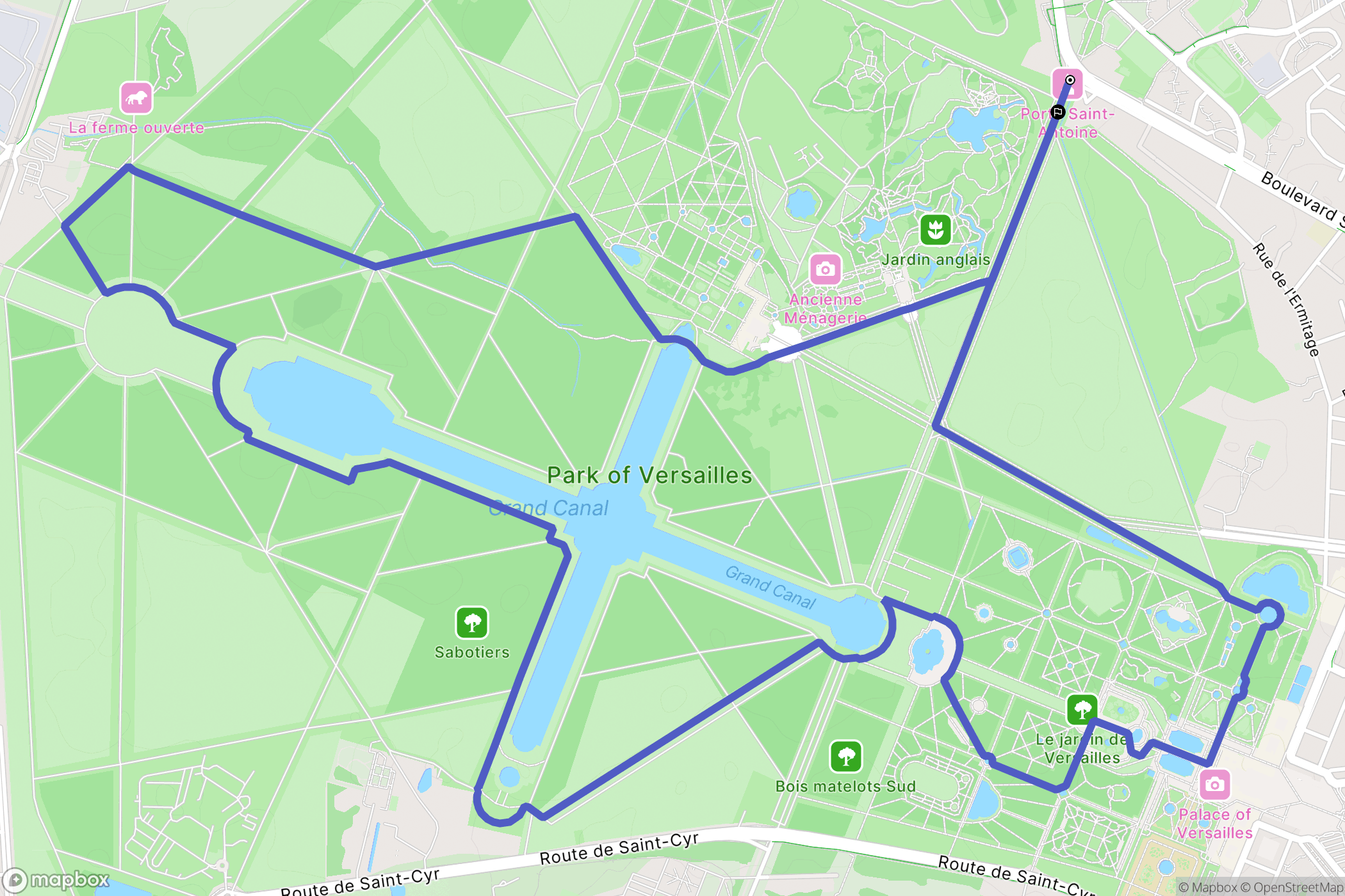 Versailles : carte du parcours de randonnée - France