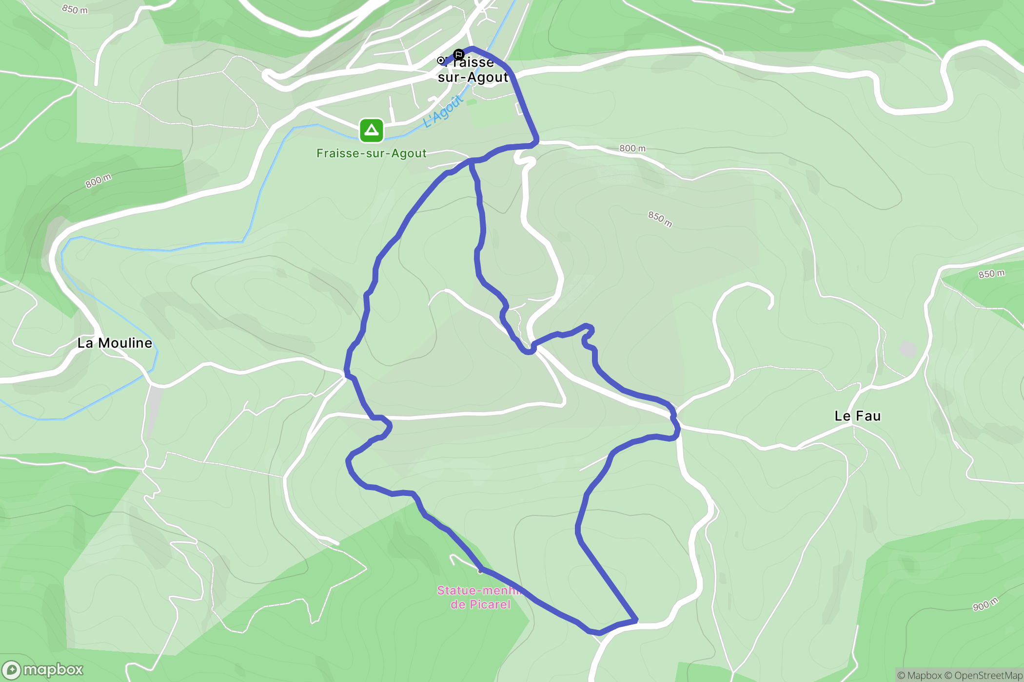 Fraisse-sur-Agout : carte du parcours de randonnée - France