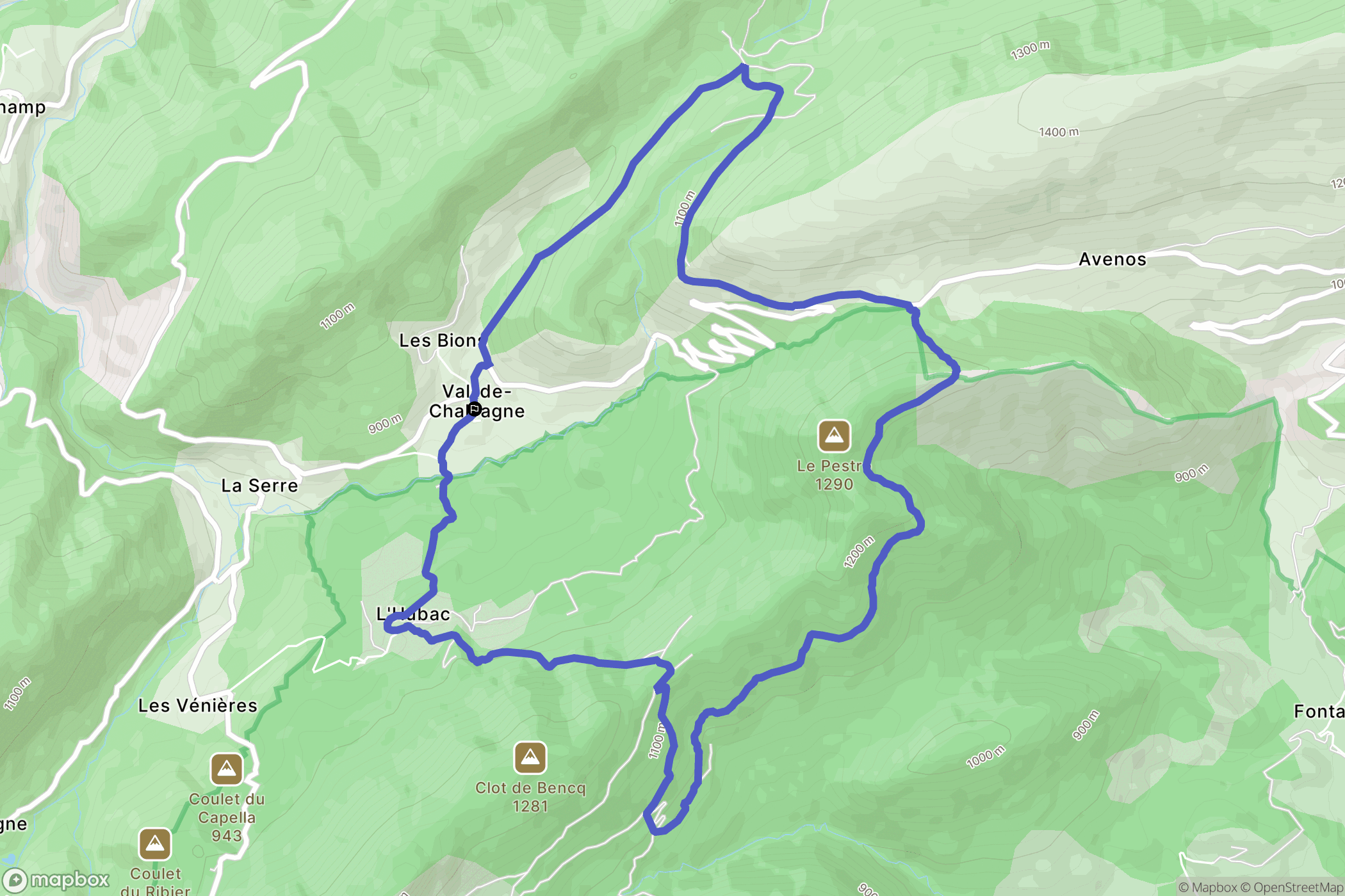 Val-de-Chalvagne : carte du parcours de randonnée - France