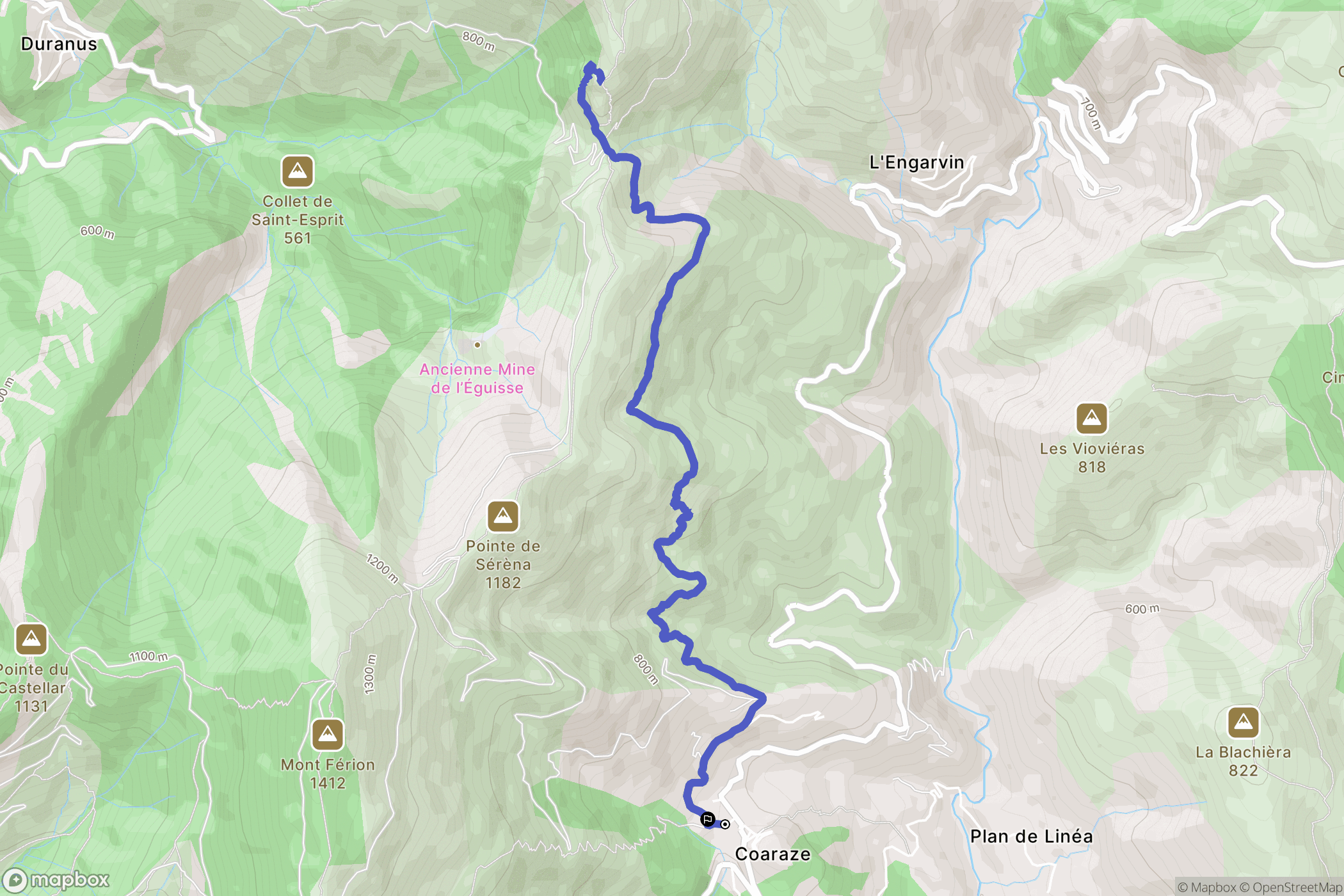 Coaraze : carte du parcours de randonnée - France