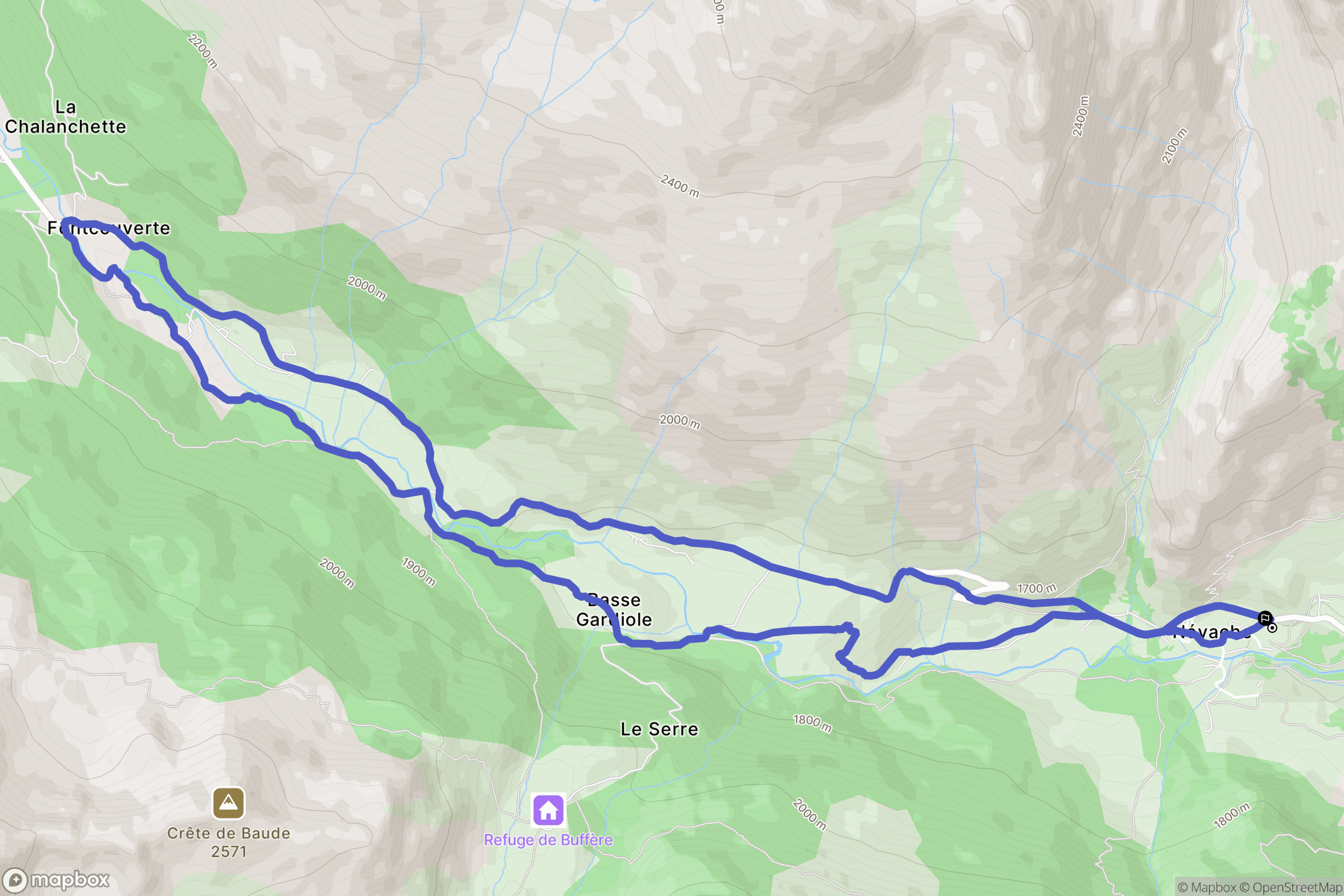 Névache : carte du parcours de randonnée - France