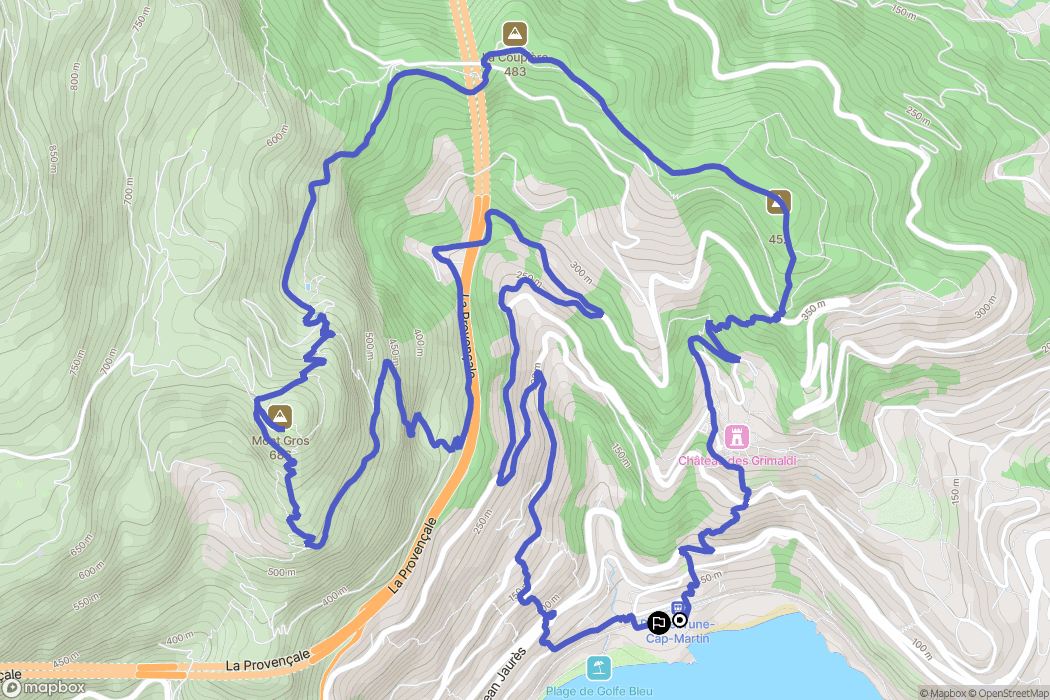 Roquebrune-Cap-Martin : carte du parcours de randonnée - France