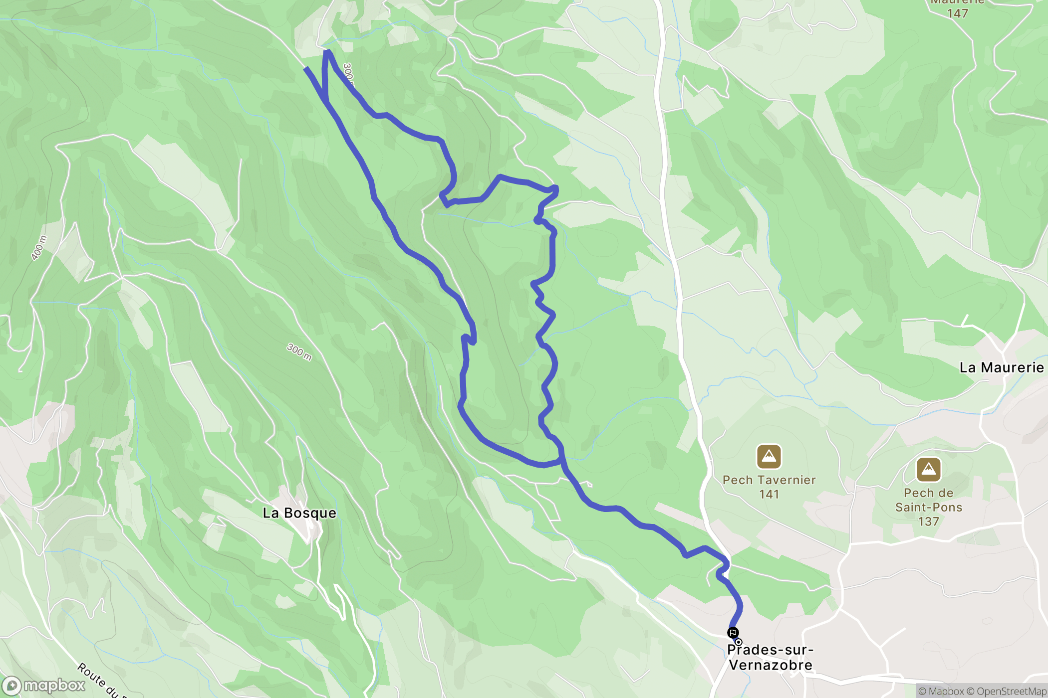 Prades-sur-Vernazobre : carte du parcours de randonnée - France