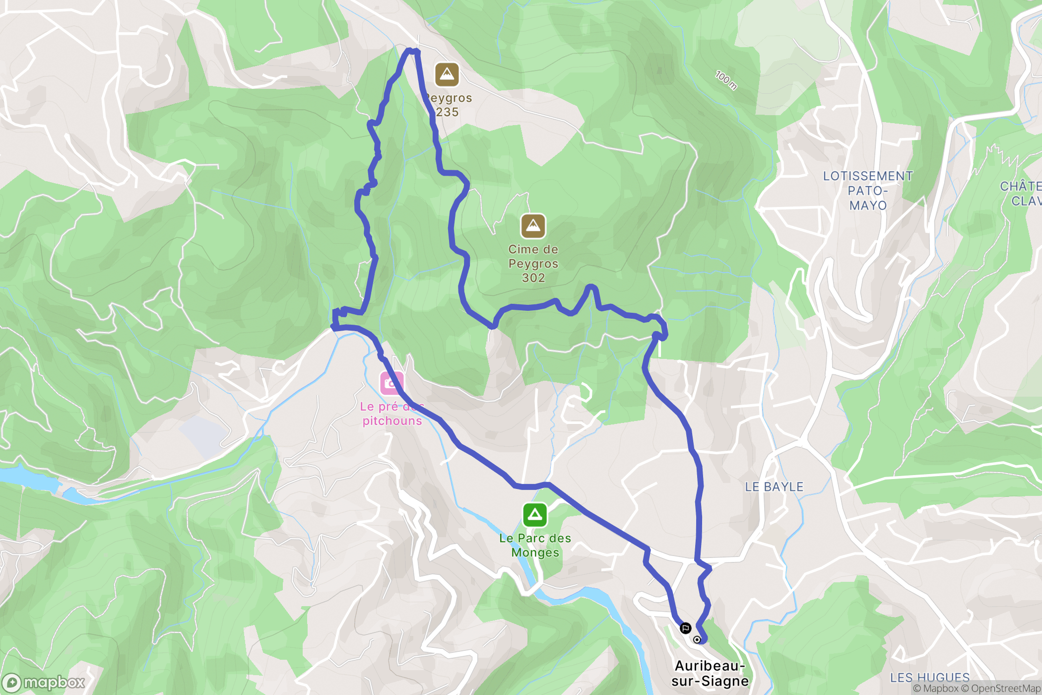 Auribeau-sur-Siagne : carte du parcours de randonnée - France