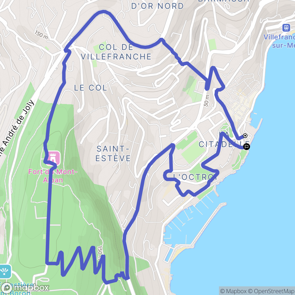 Villefranche-sur-Mer : carte du parcours de randonnée - France
