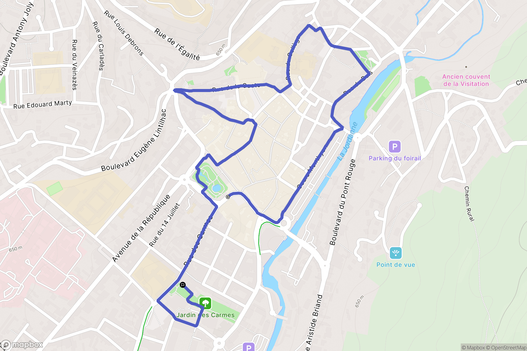 Aurillac : carte du parcours de randonnée - France
