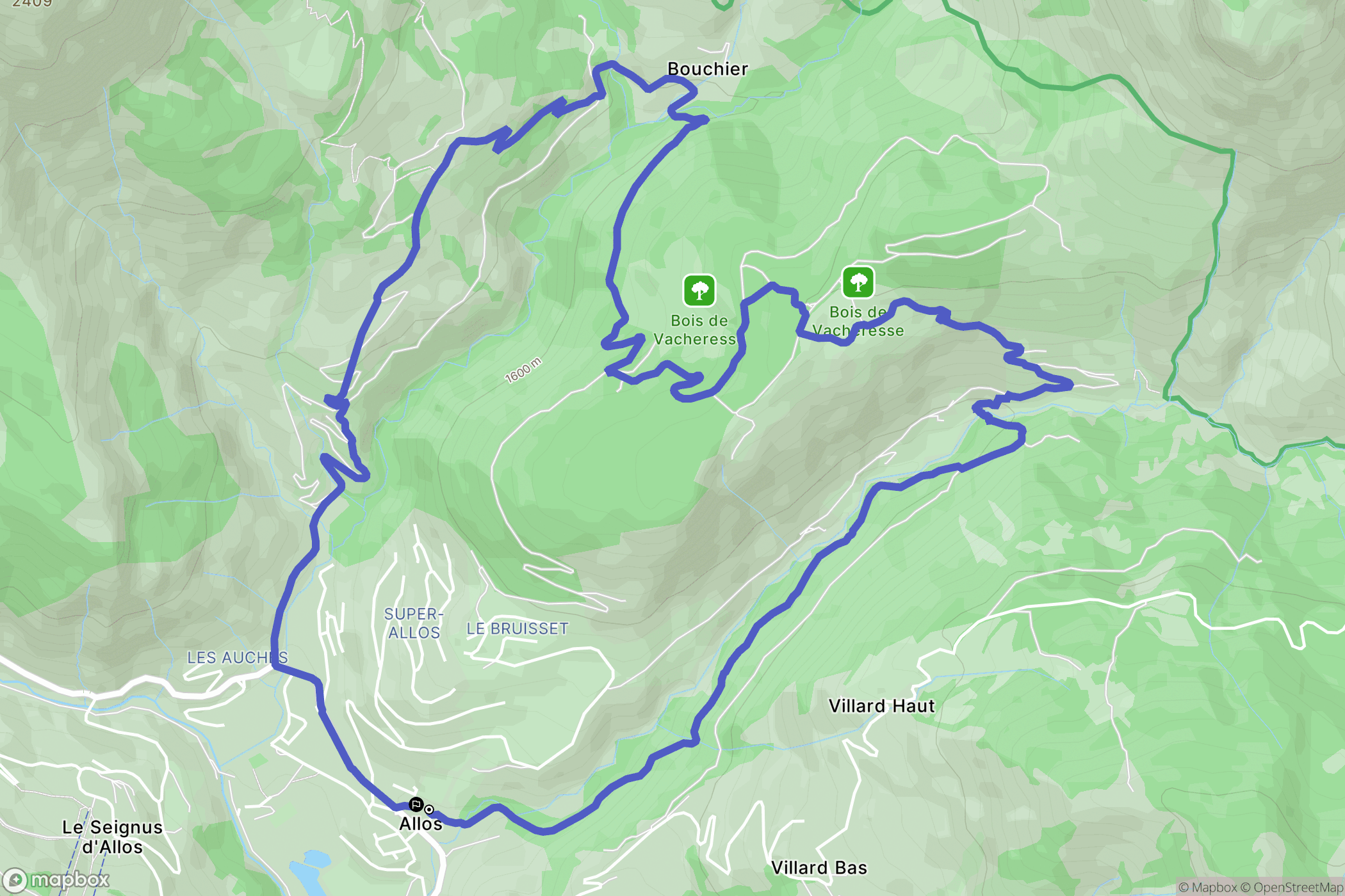 Allos : carte du parcours de randonnée - France