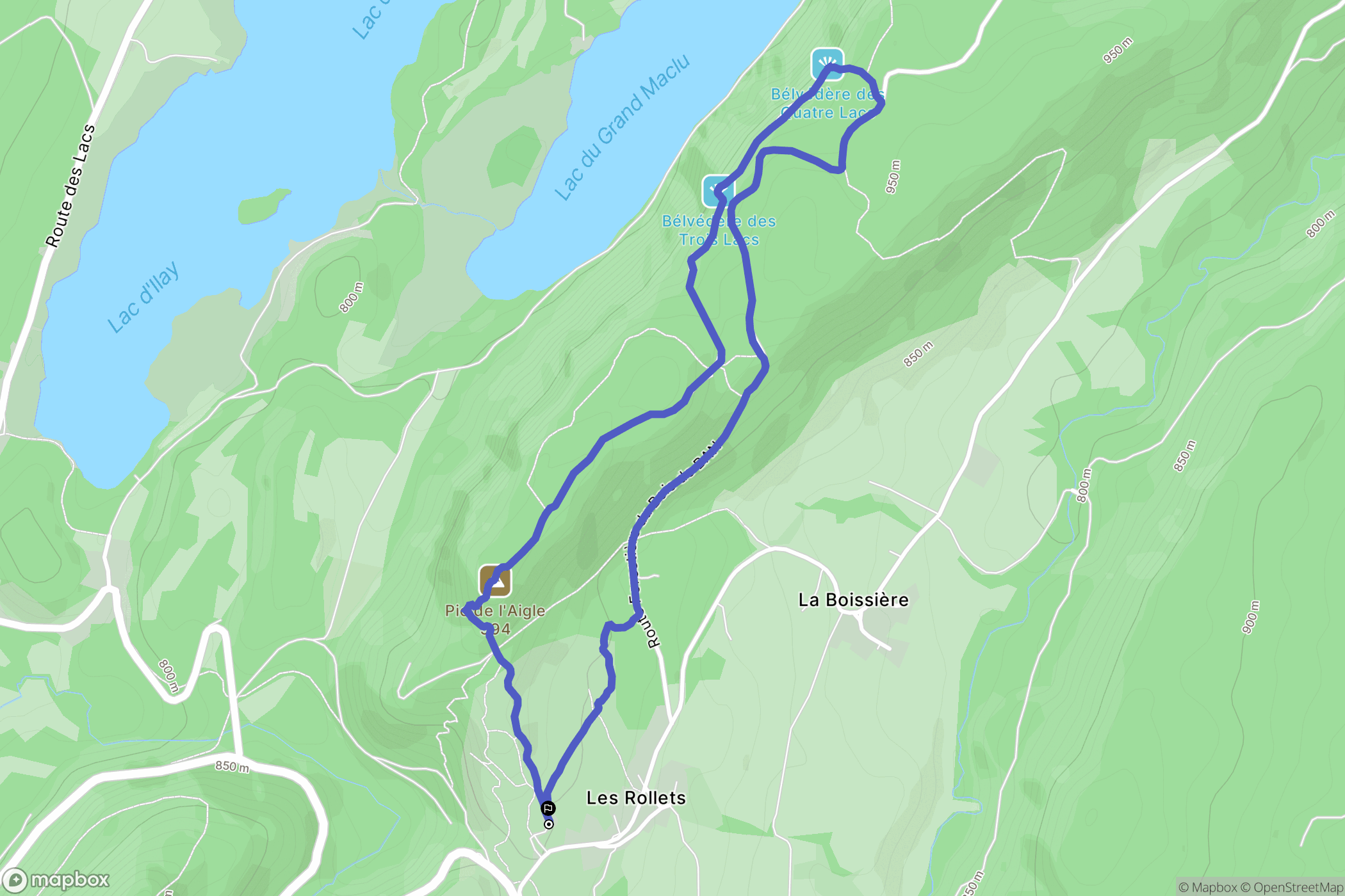 Les Rollets, La Chaux-du-Dombief : carte du parcours de randonnée - France