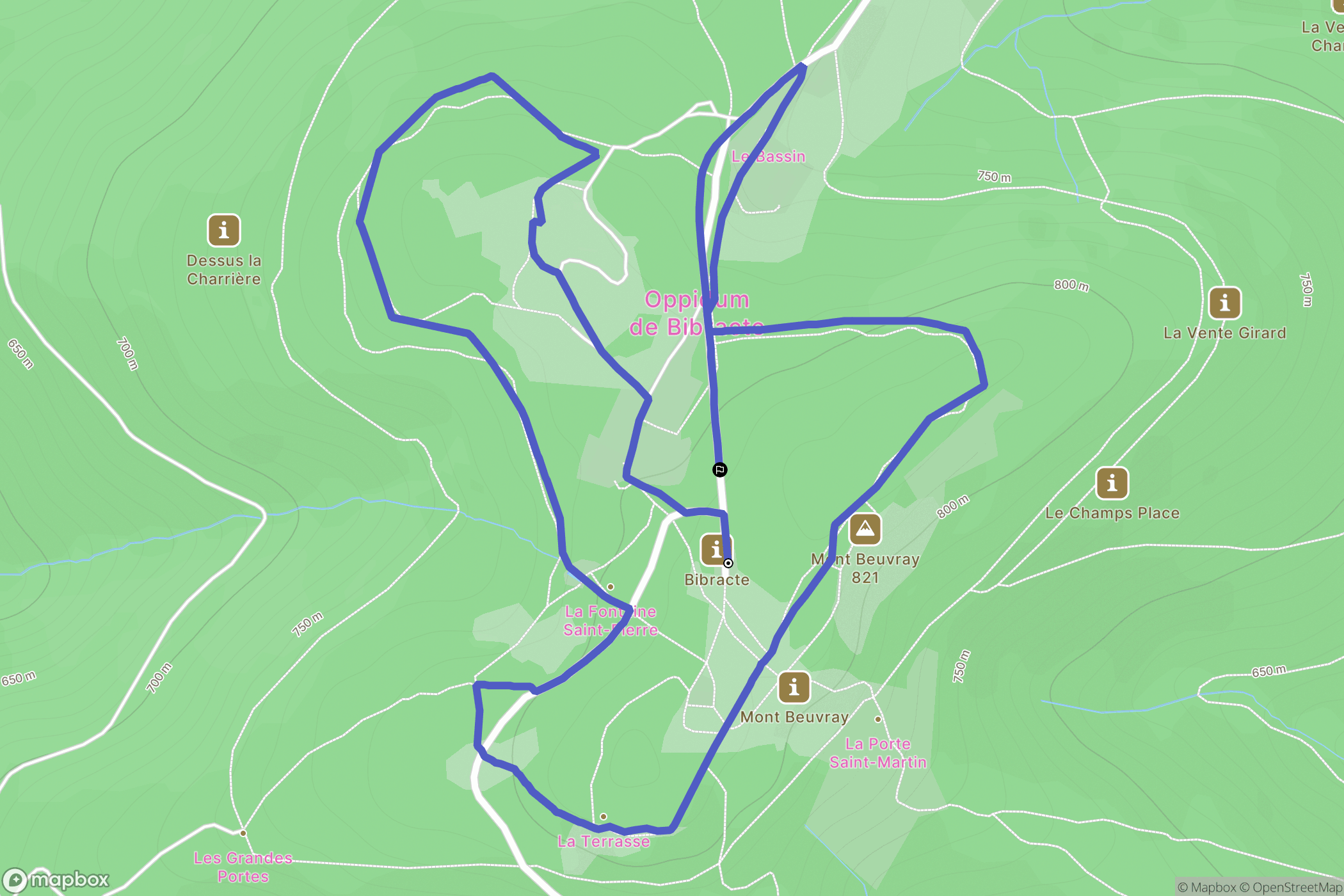 Bibracte : carte du parcours de randonnée - France