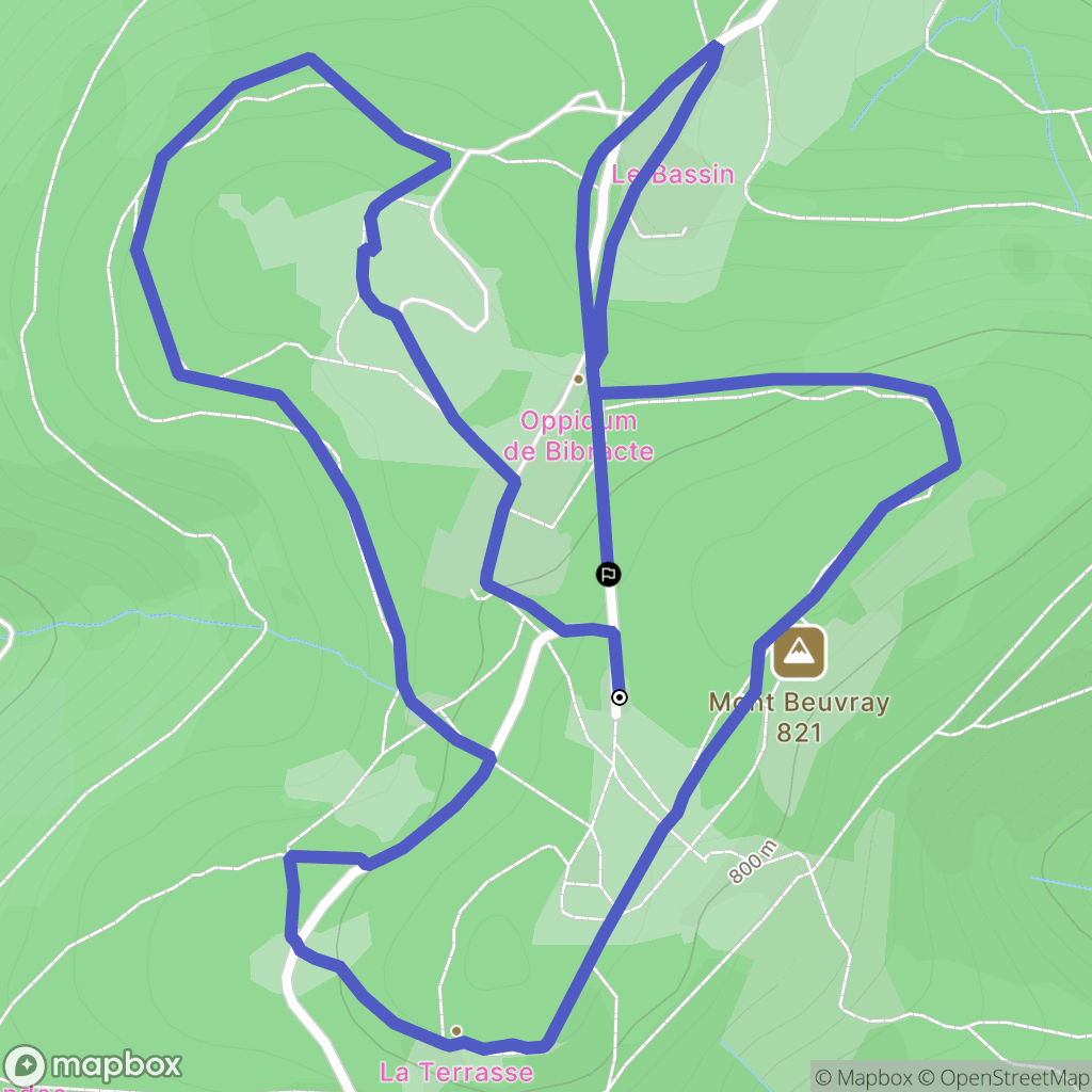 Bibracte : carte du parcours de randonnée - France