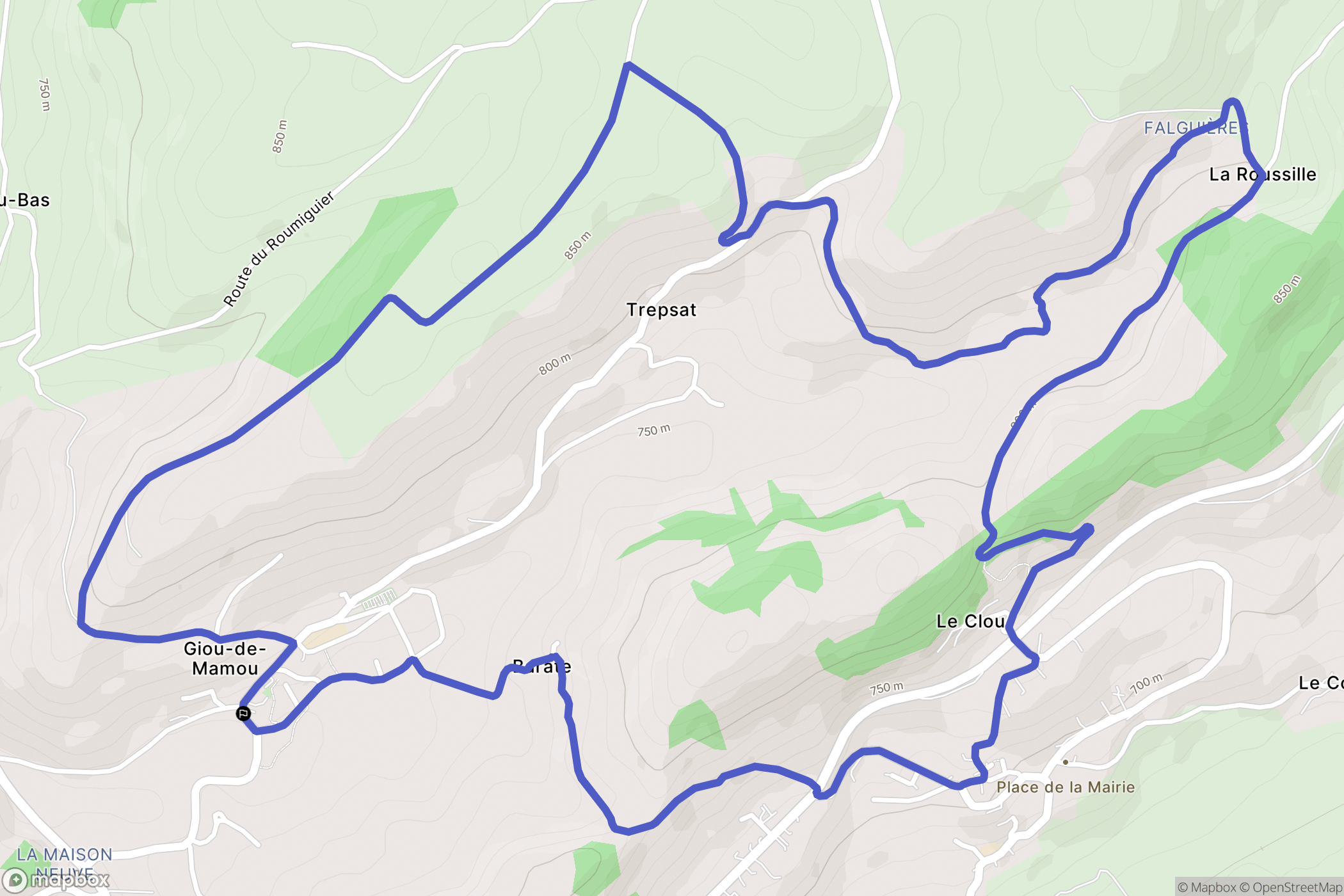 Giou-de-Mamou : carte du parcours de randonnée - France