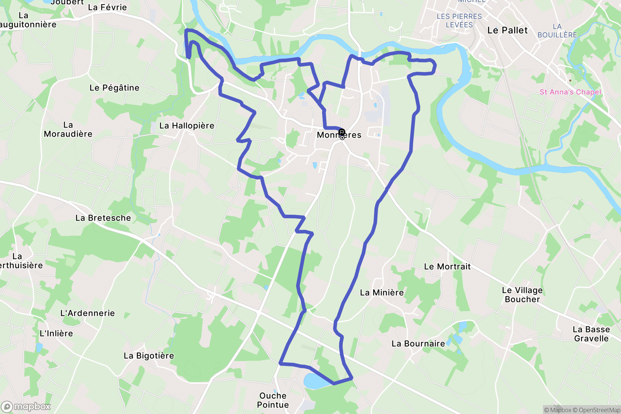 Monnières : carte du parcours de randonnée - France