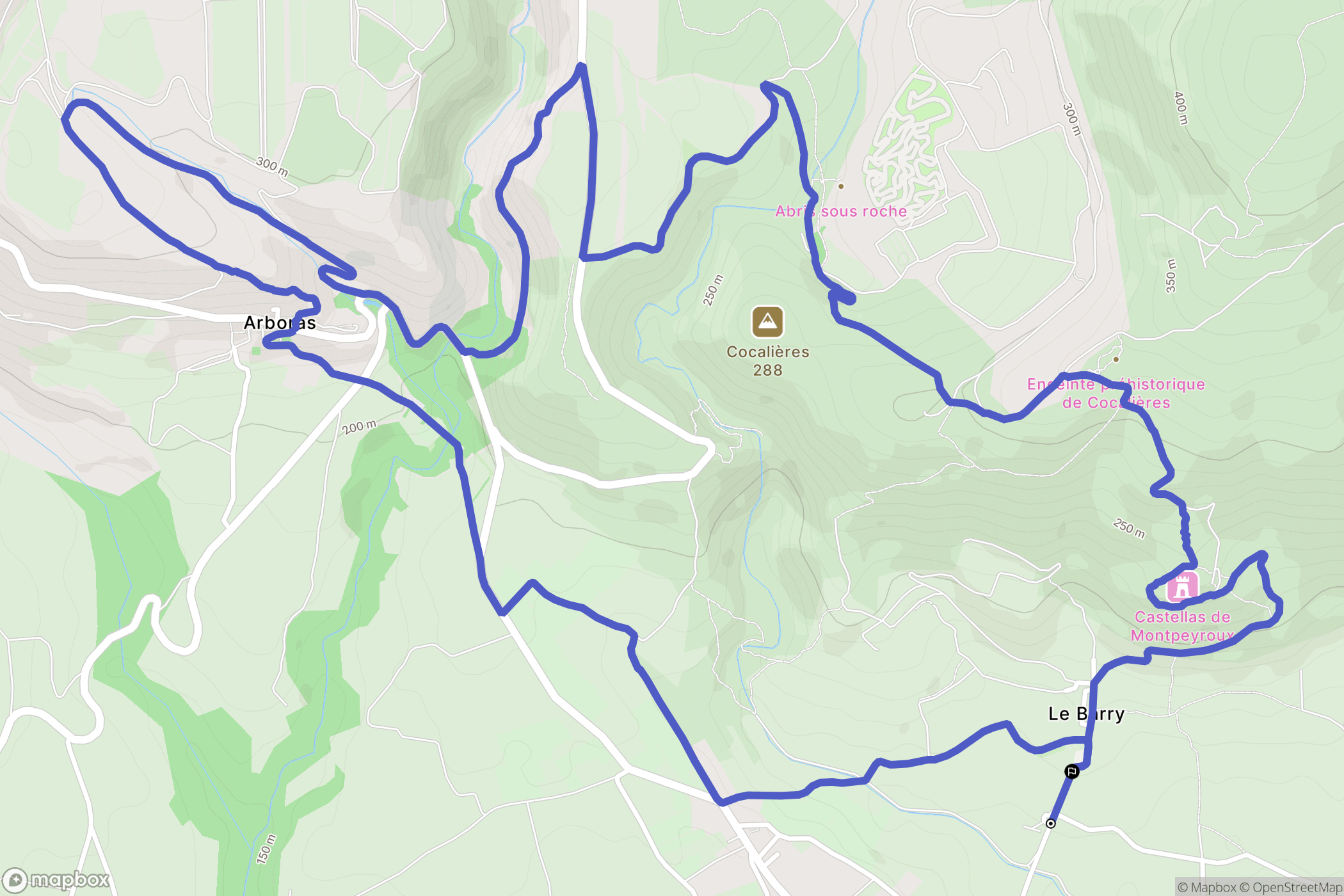 Montpeyroux : carte du parcours de randonnée - France