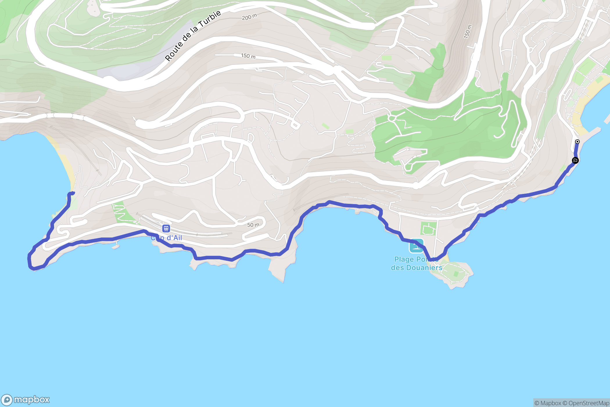 Cap d'Ail : carte du parcours de randonnée - France
