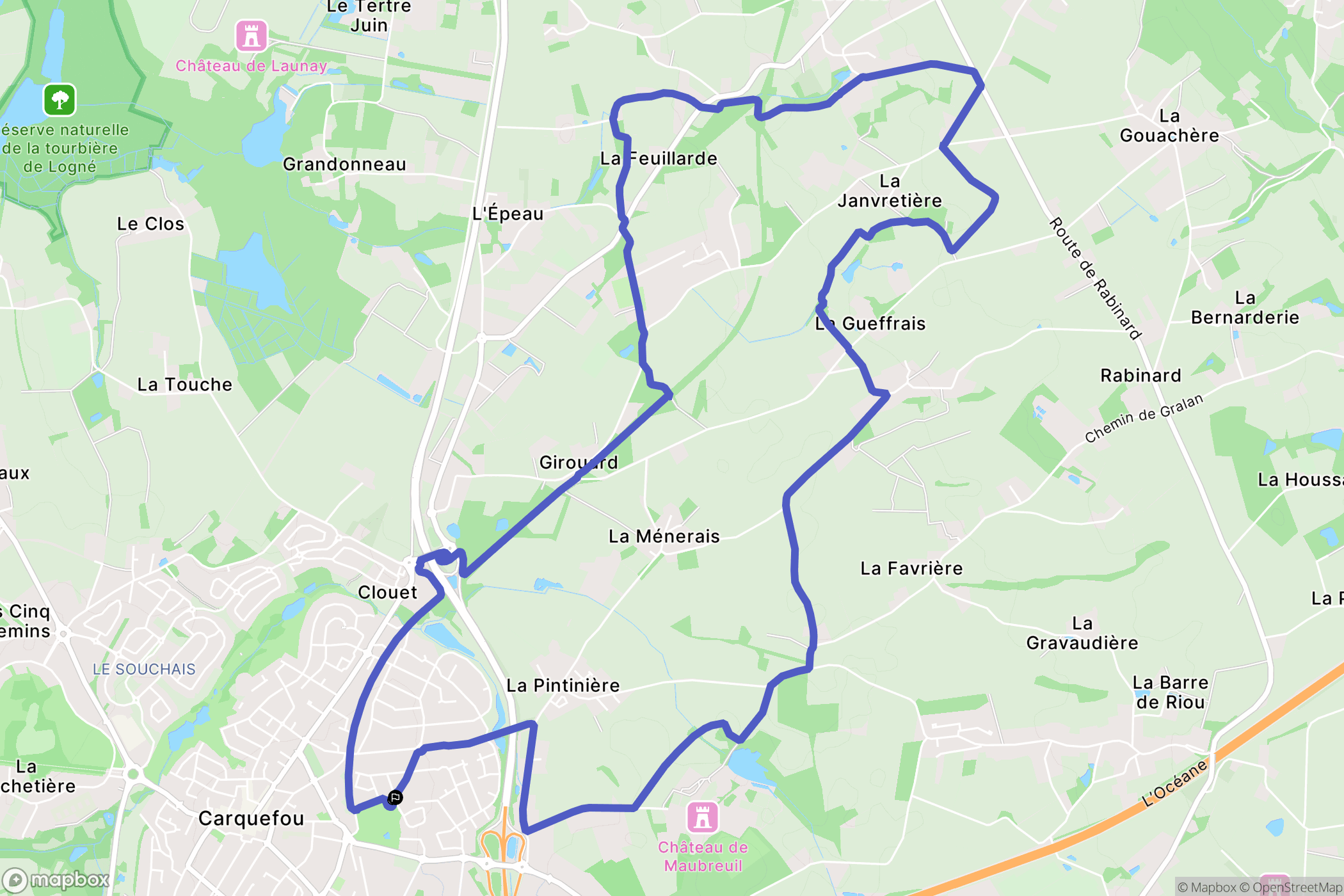 Carquefou : carte du parcours de randonnée - France