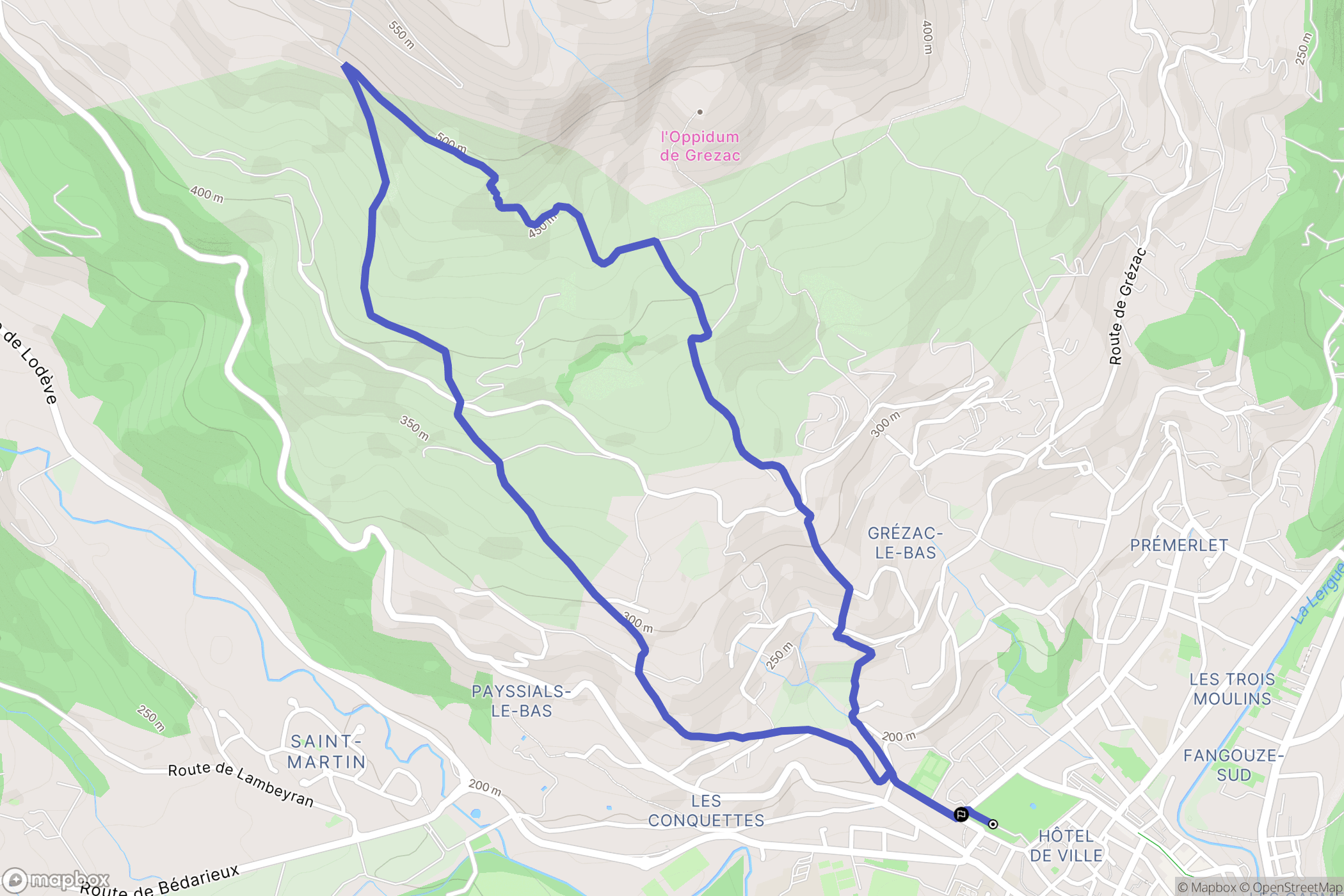 Lodève : carte du parcours de randonnée - France