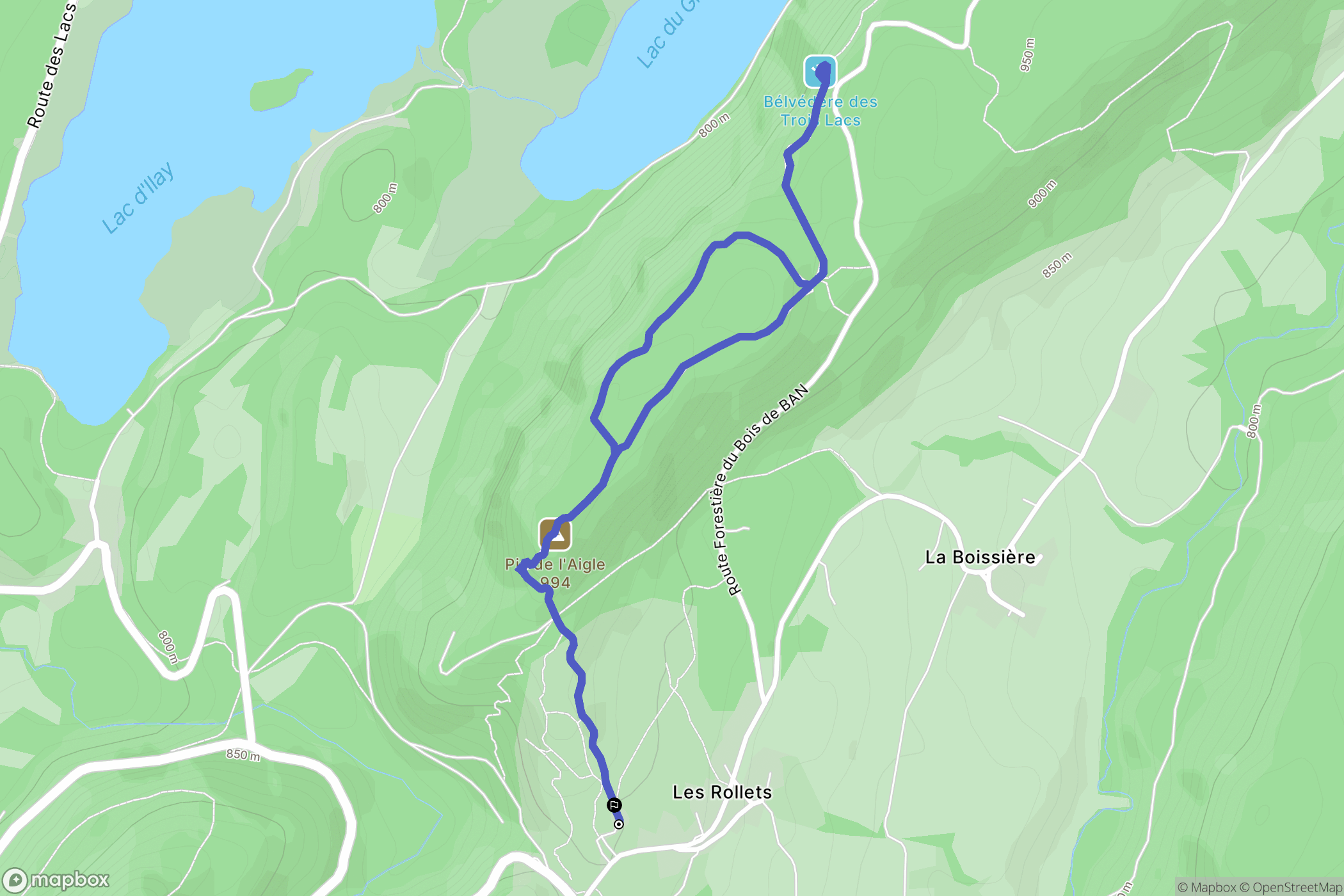 Les Rollets, La Chaux-du-Dombief : carte du parcours de randonnée - France
