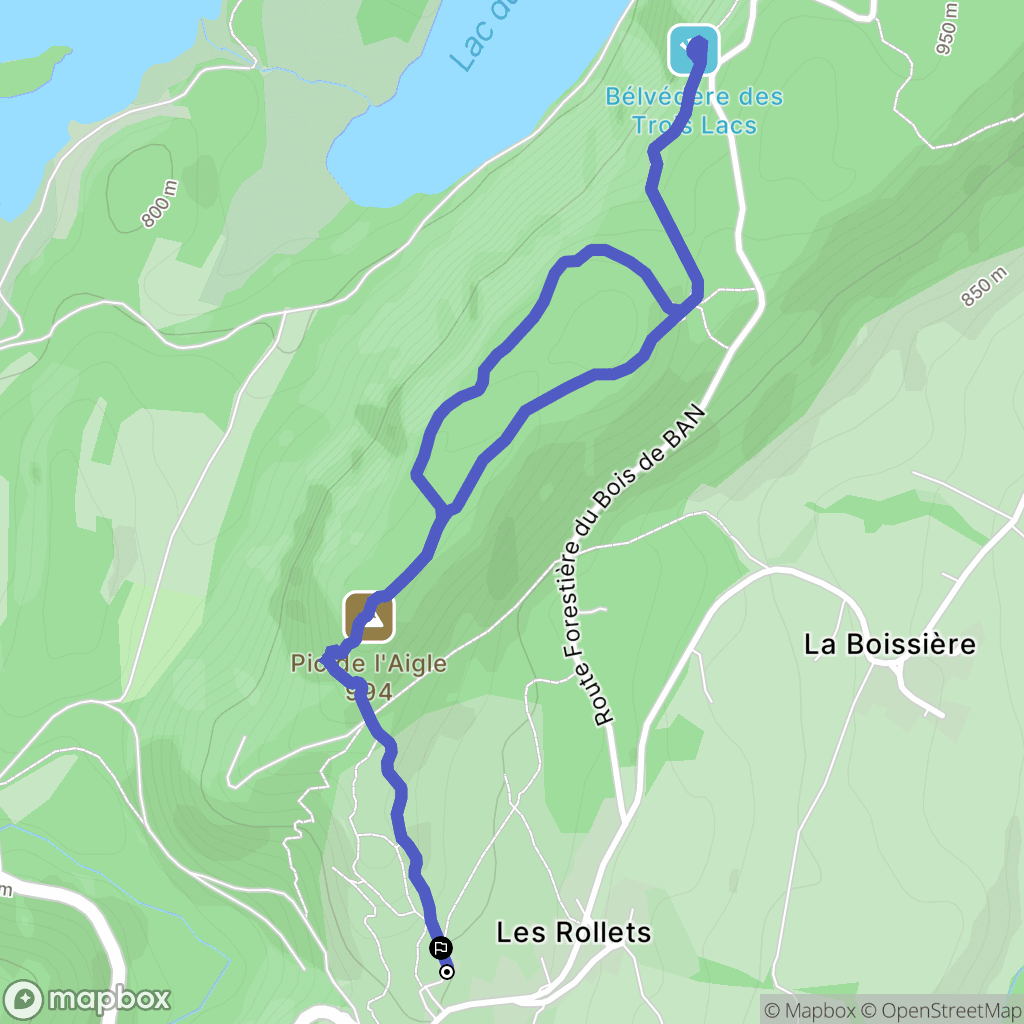 Les Rollets, La Chaux-du-Dombief : carte du parcours de randonnée - France