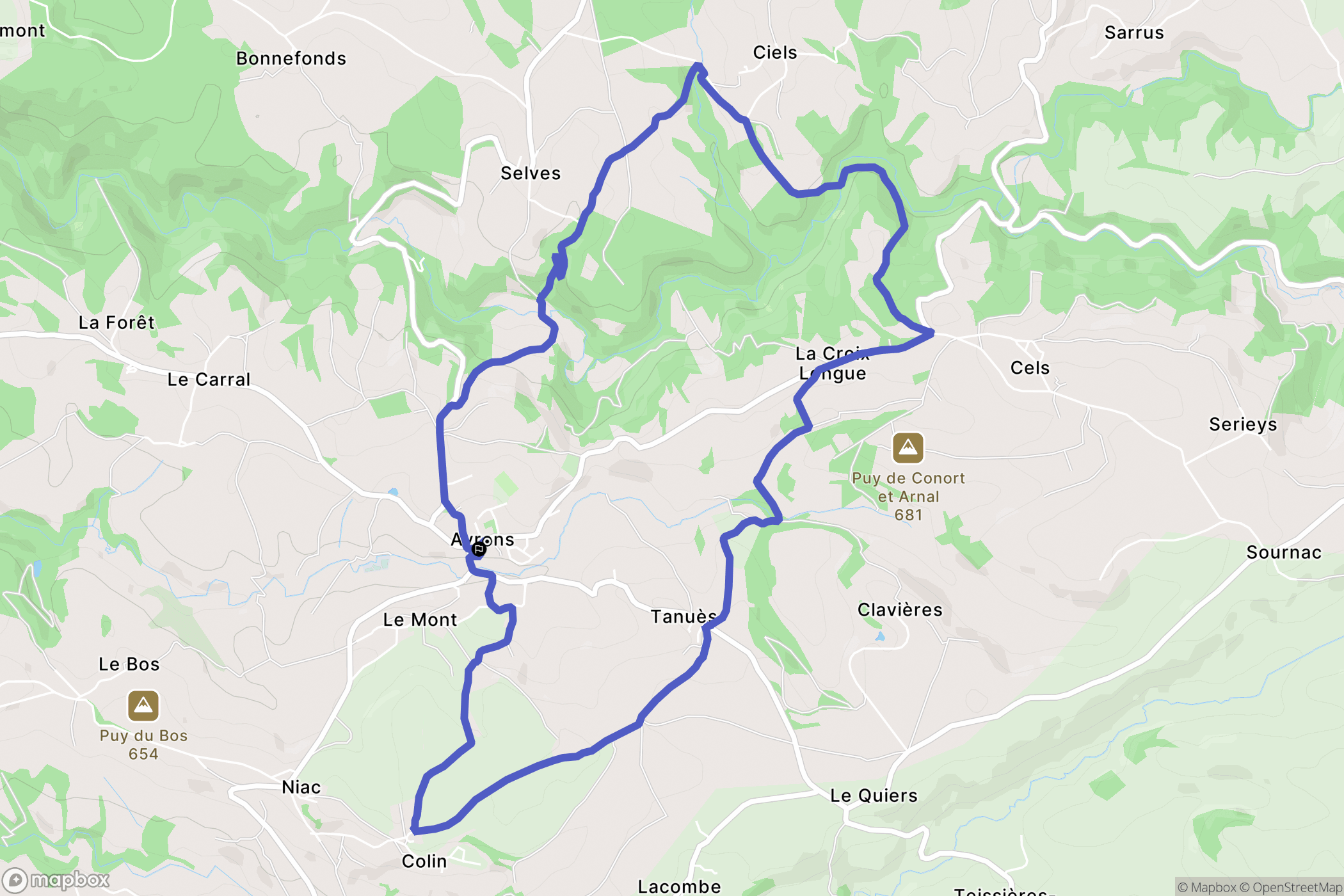 Ayrens : carte du parcours de randonnée - France