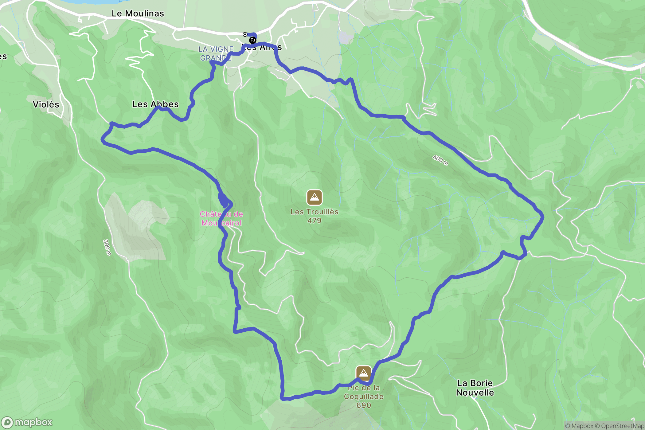 Les Aires : carte du parcours de randonnée - France