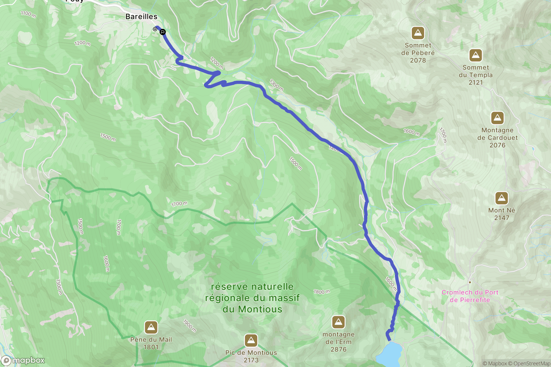 Bareilles : carte du parcours de randonnée - France