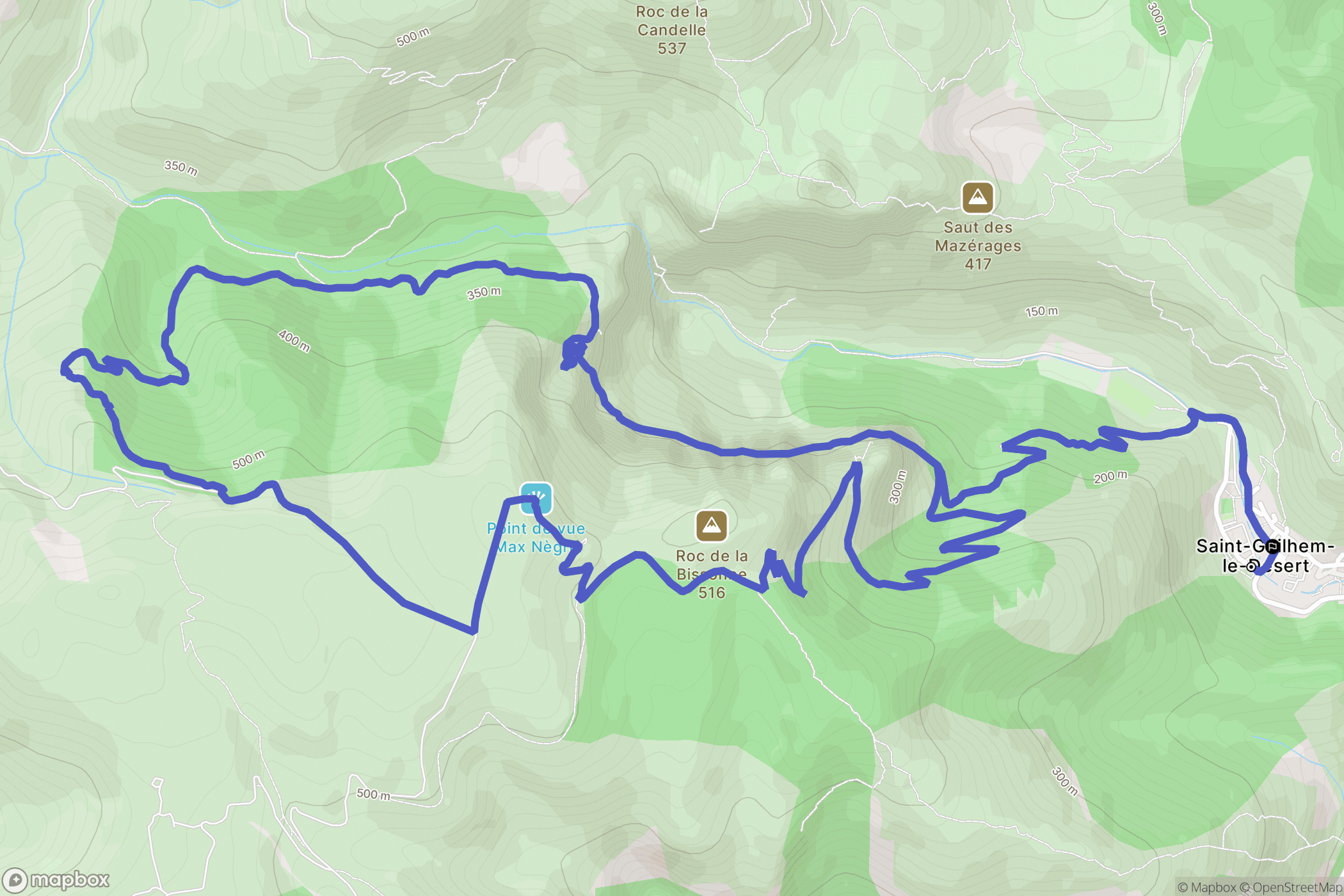 Saint-Guilhem-le-Désert : carte du parcours de randonnée - France