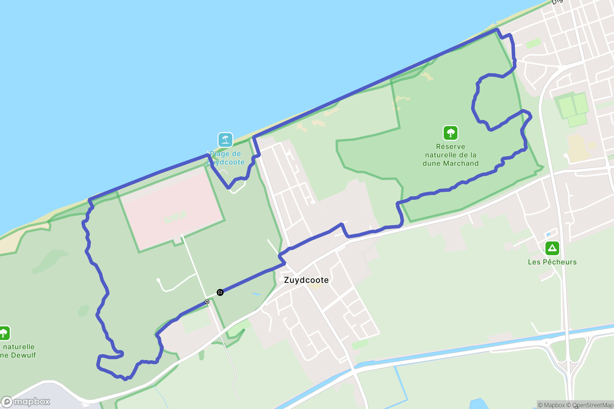 Zuydcoote : carte du parcours de randonnée - France
