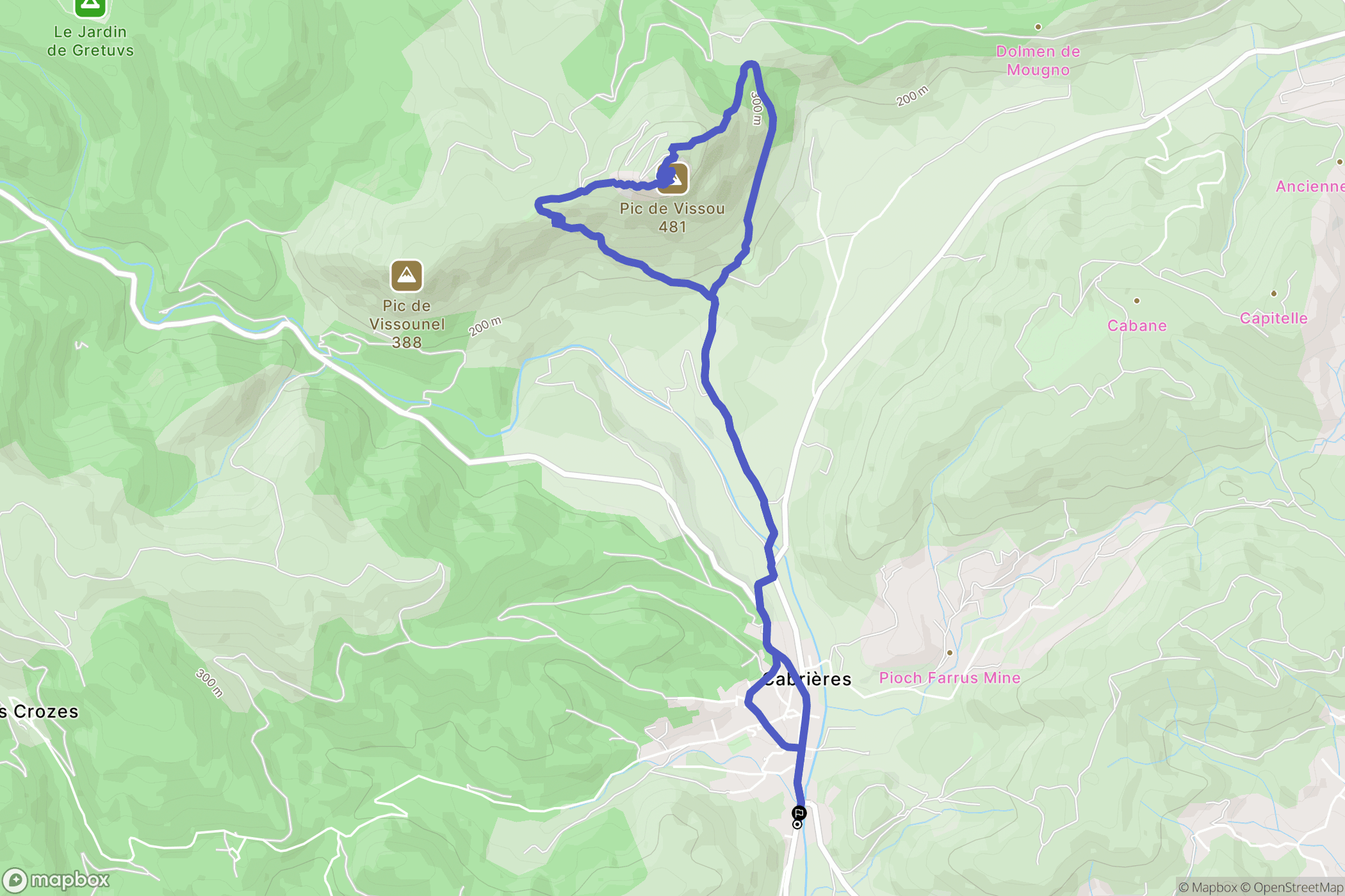Cabrières : carte du parcours de randonnée - France